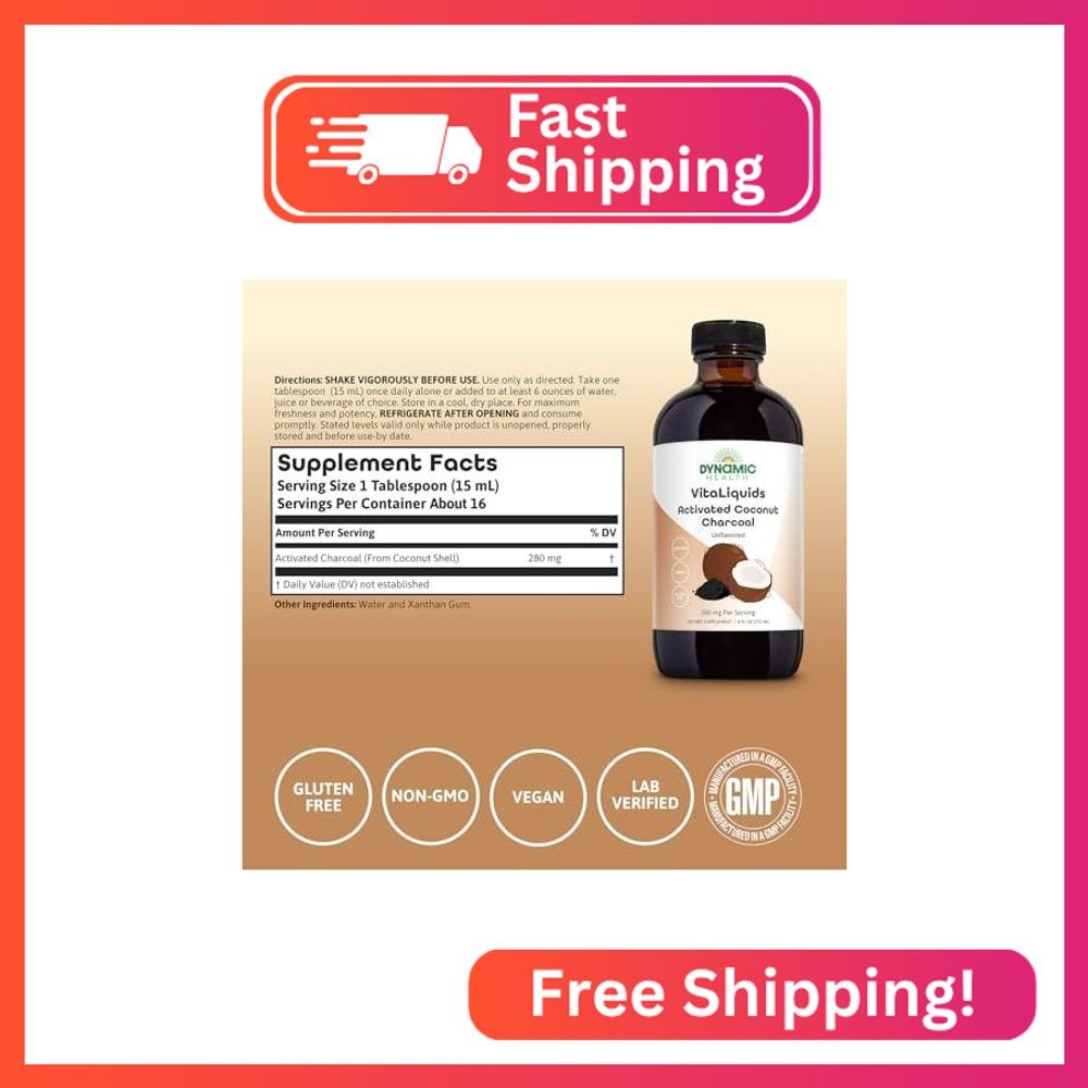 DYNAMIC HEALTH VitaLiquids Activated Coconut Charcoal – Activated Charcoal Binde