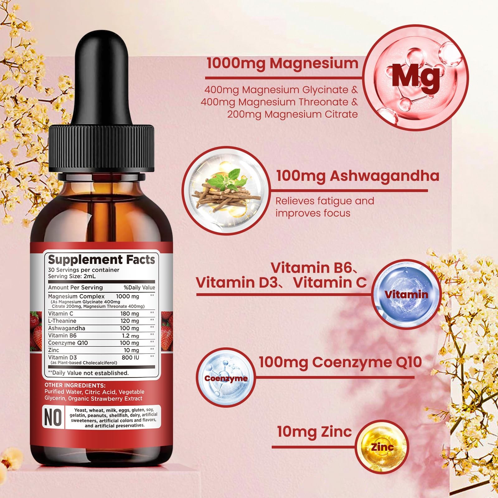 Triple Magnesium Complex Supplement, Glycinate, 2 Fl Oz (Pack of 2)