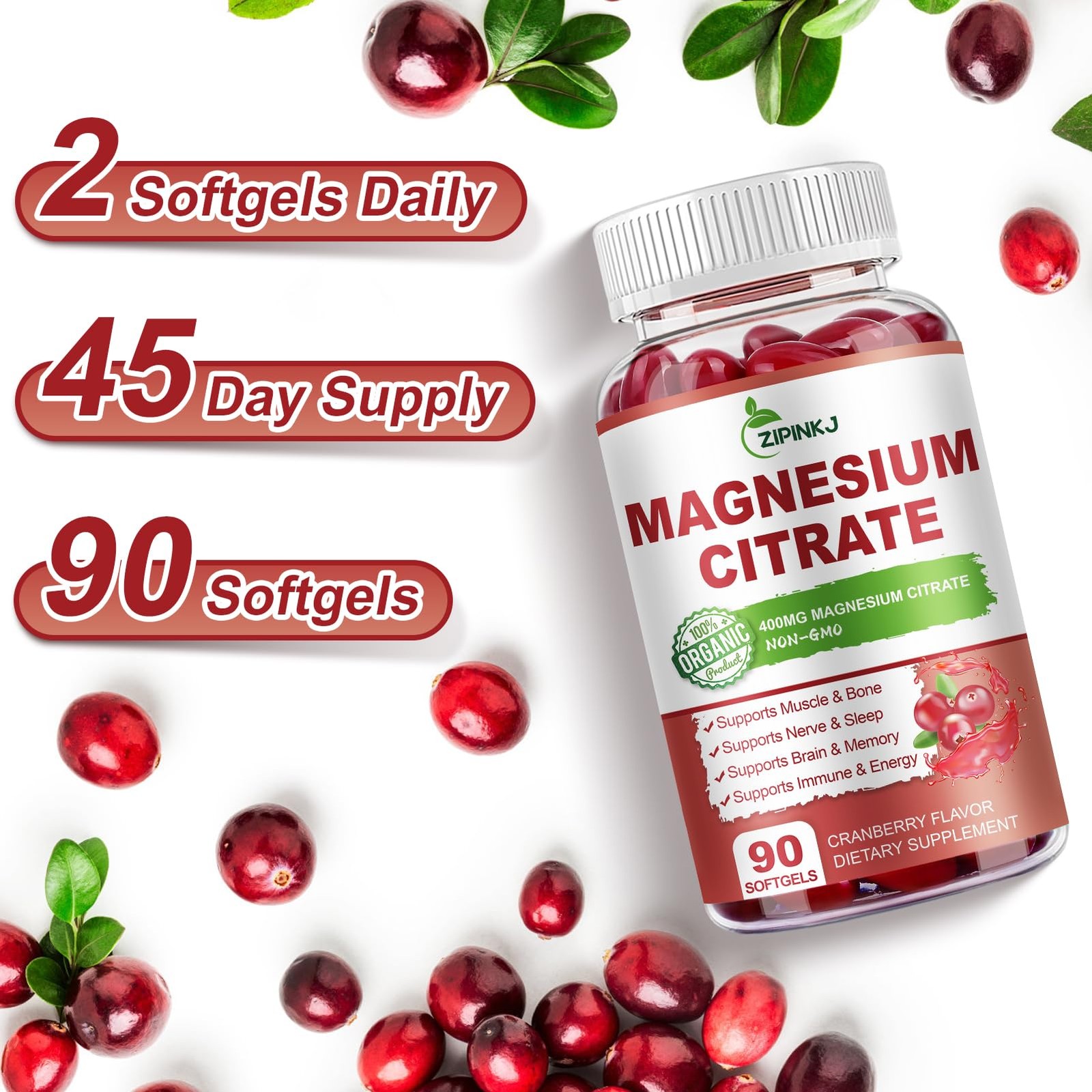 Magnesium Citrate Supplements for Women/Men, 90 Count (Pack of 2)