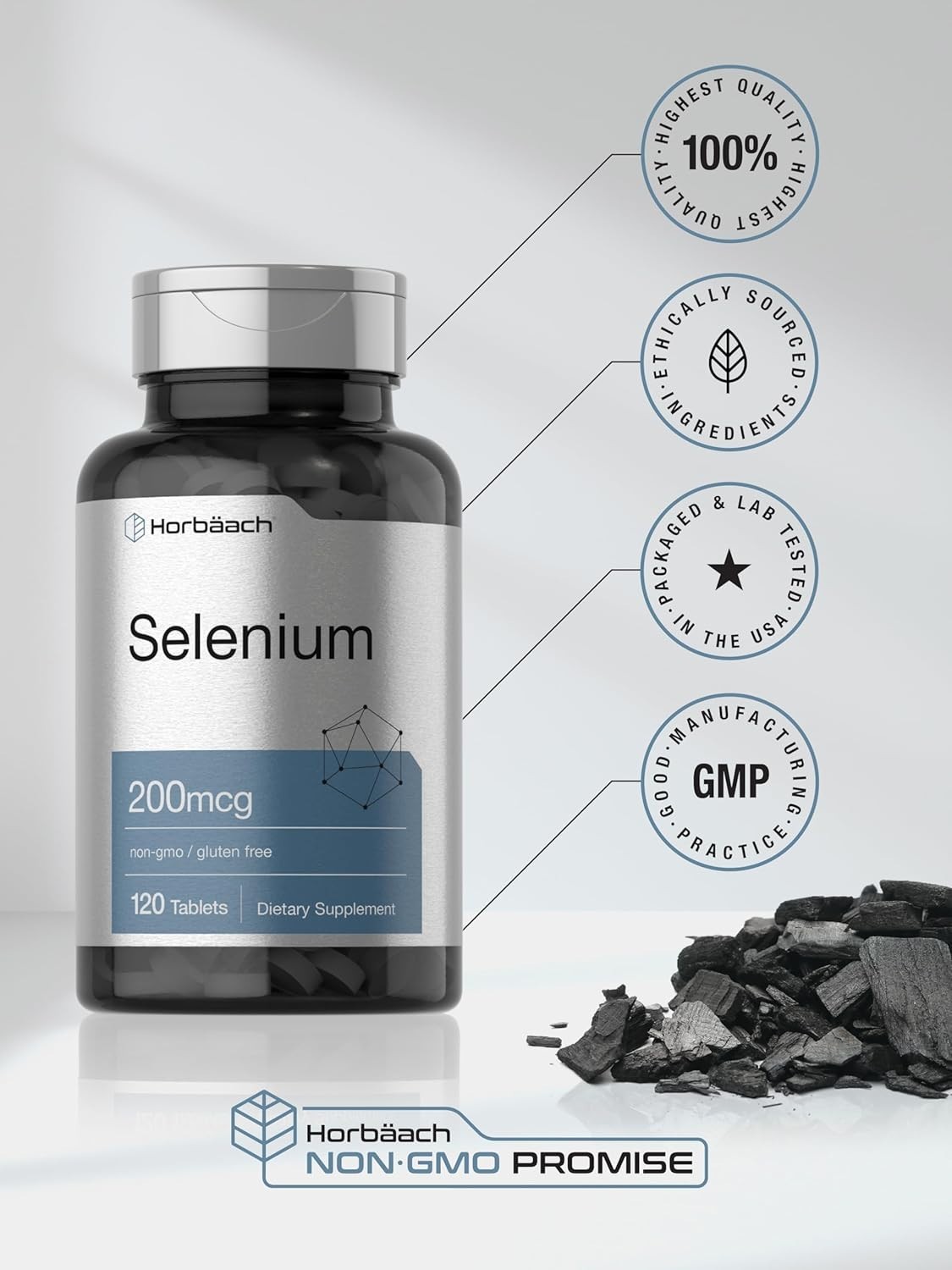 Selenium Supplement 200Mcg for Women and Men| 120 Tablets | Non-Gmo and Gluten F