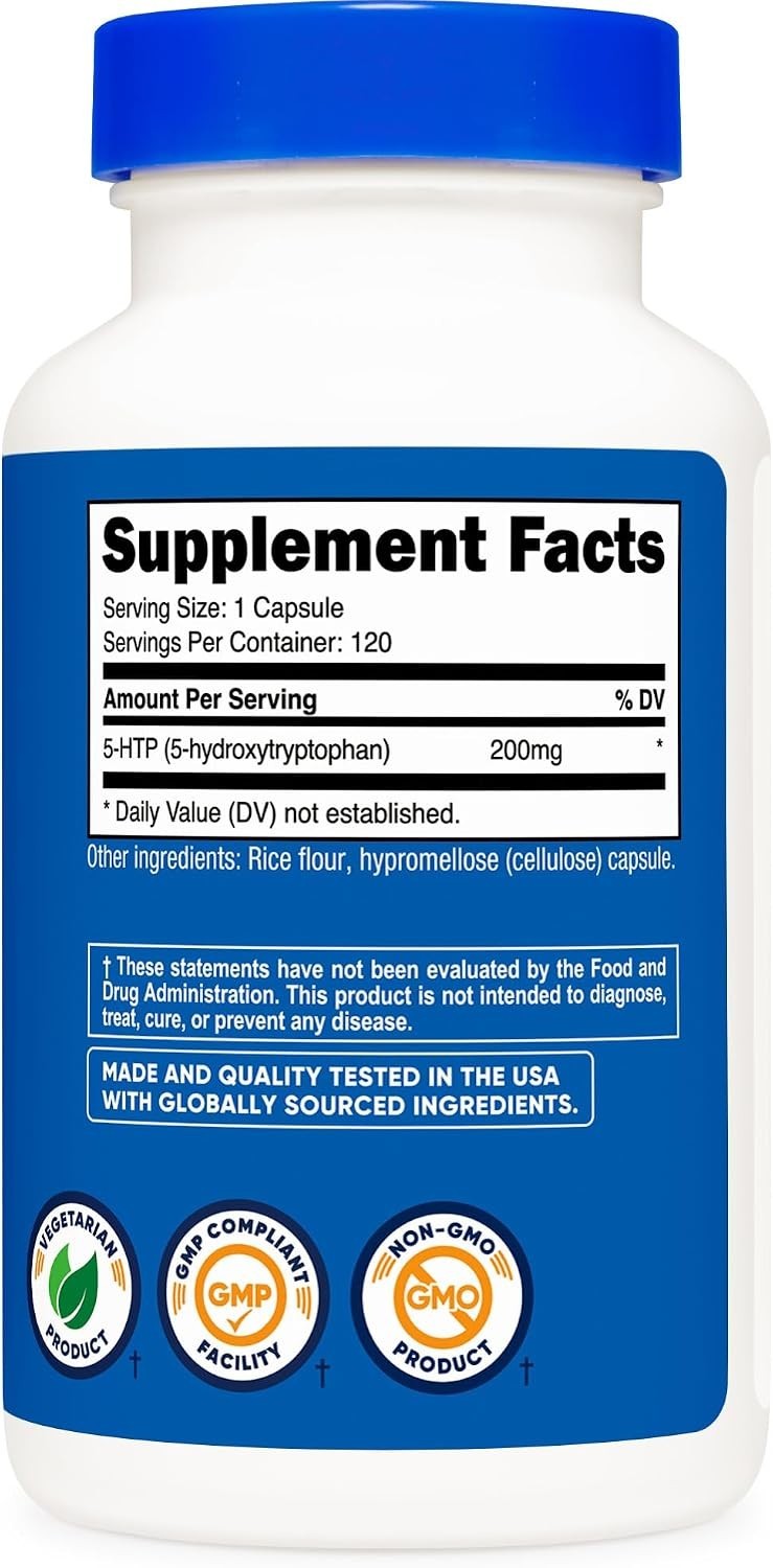 Nutricost 5-HTP 200mg, 120 Capsules (5-Hydroxytryptophan) – Gluten Free, Non-GMO