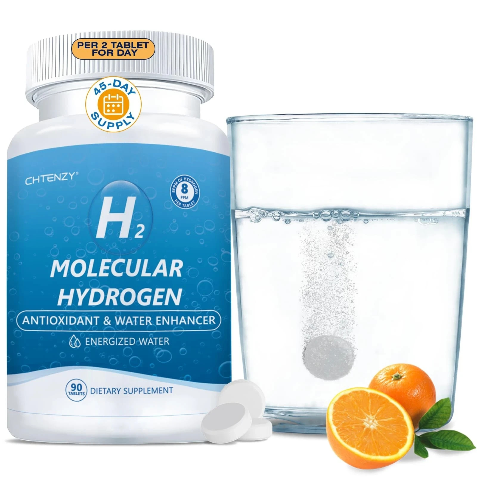 CHTENZY H2 Molecular Hydrogen Tablets for Drinking Water – 8ppm Hydrogen Tabl…