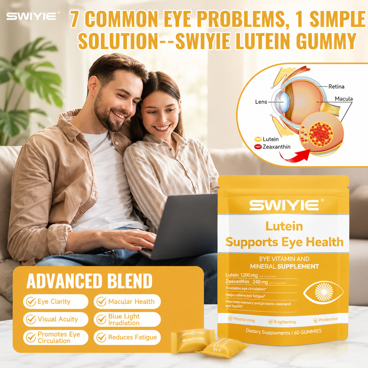 Swiyie Lutein Gummies – Eye Health & Blue Light Defense, Astaxanthin & Vitamins