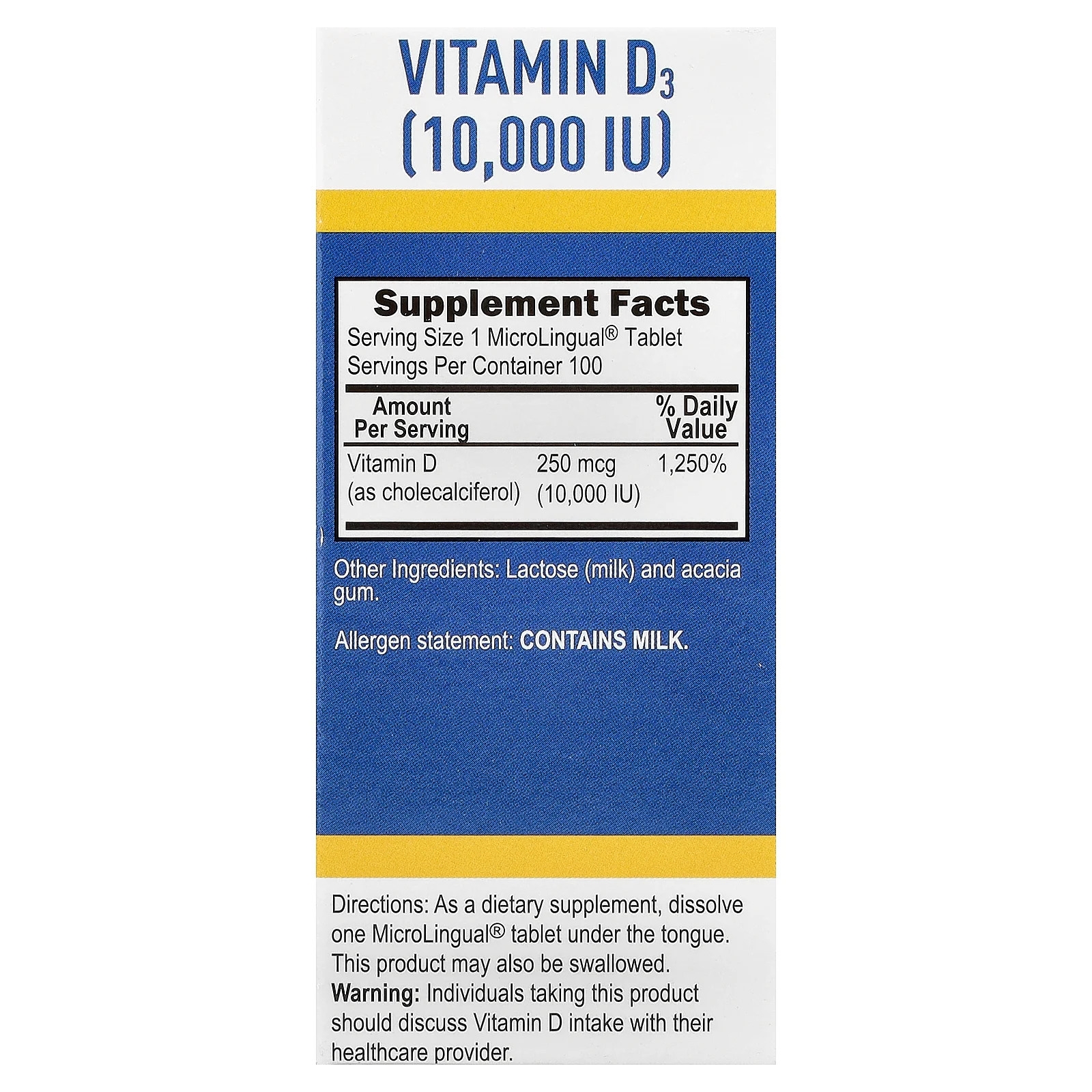 D3, Extra Strength, 250 mcg (10,000 IU), 100 MicroLingual Instant Dissolve