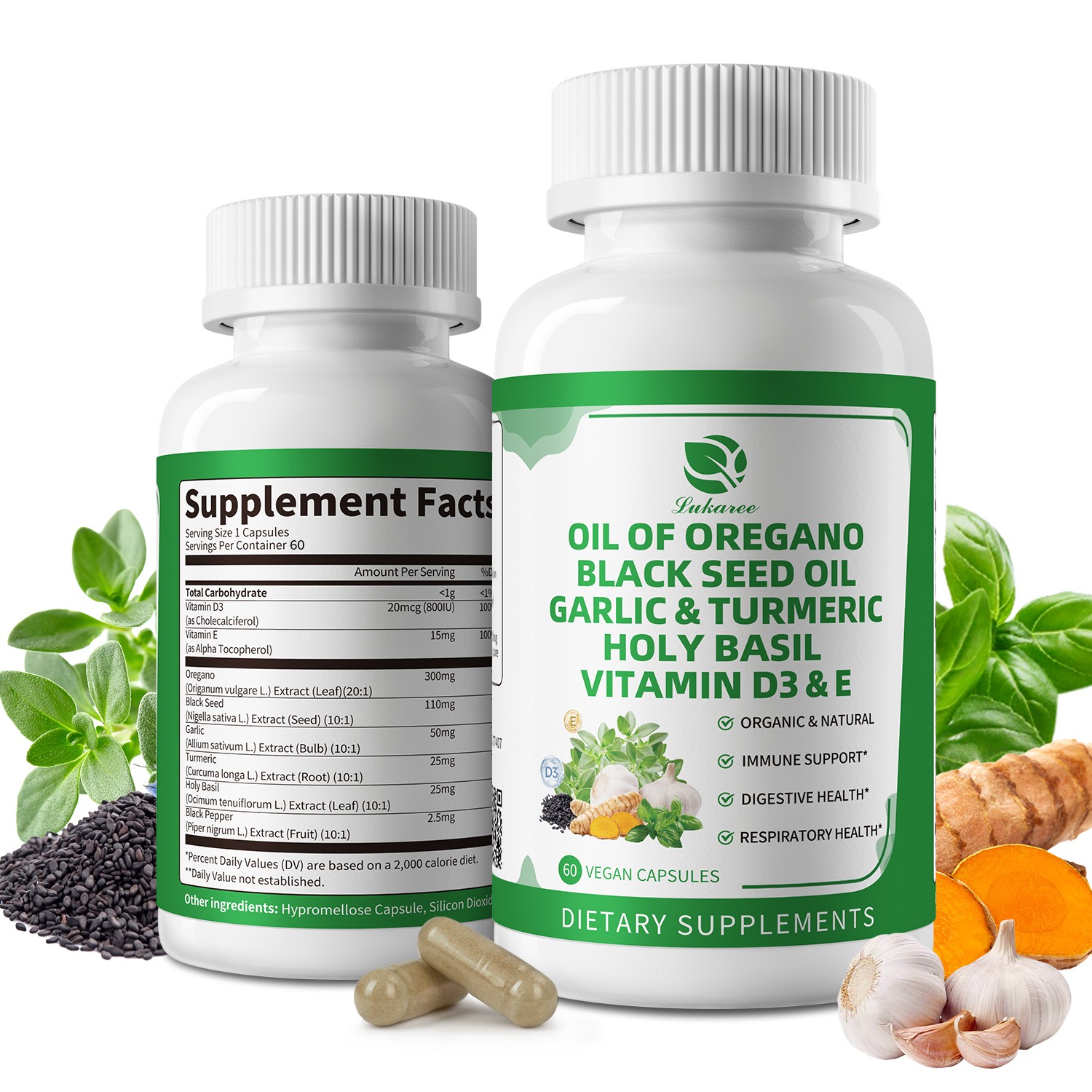 Oregano Oil Capsules with Black Seed Oil, Garlic Oil High Concentrated Carvacrol
