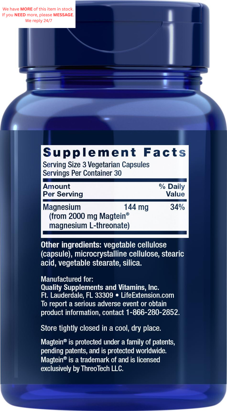 Magnesium L-threonate, 90 Count (Pack of 2), Brain Health Supplement Memory Sup