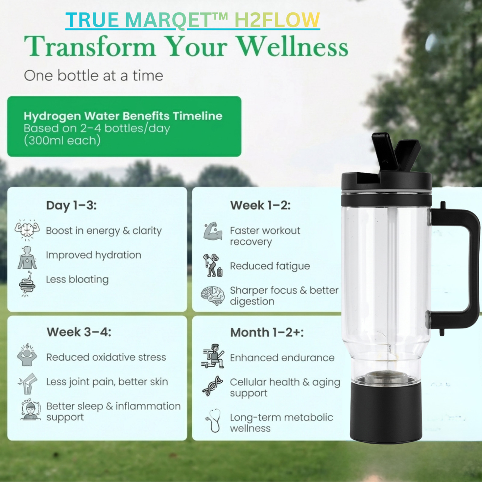 H2FLOW Premium Hydrogen Water Bottle Tumbler | 3009PPB | Large Capacity 1000mL