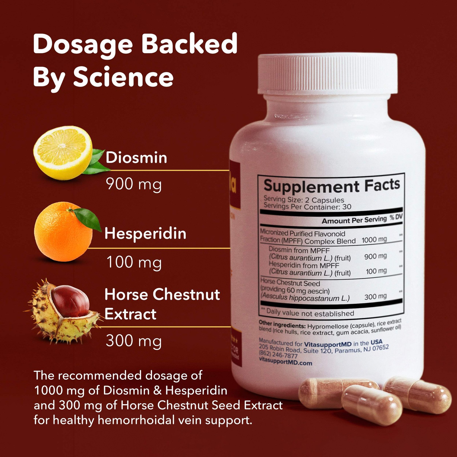 H Formula, 300mg Horse Chestnut for Hemorrhoidal Vein Support, 60 MPFF Capsules