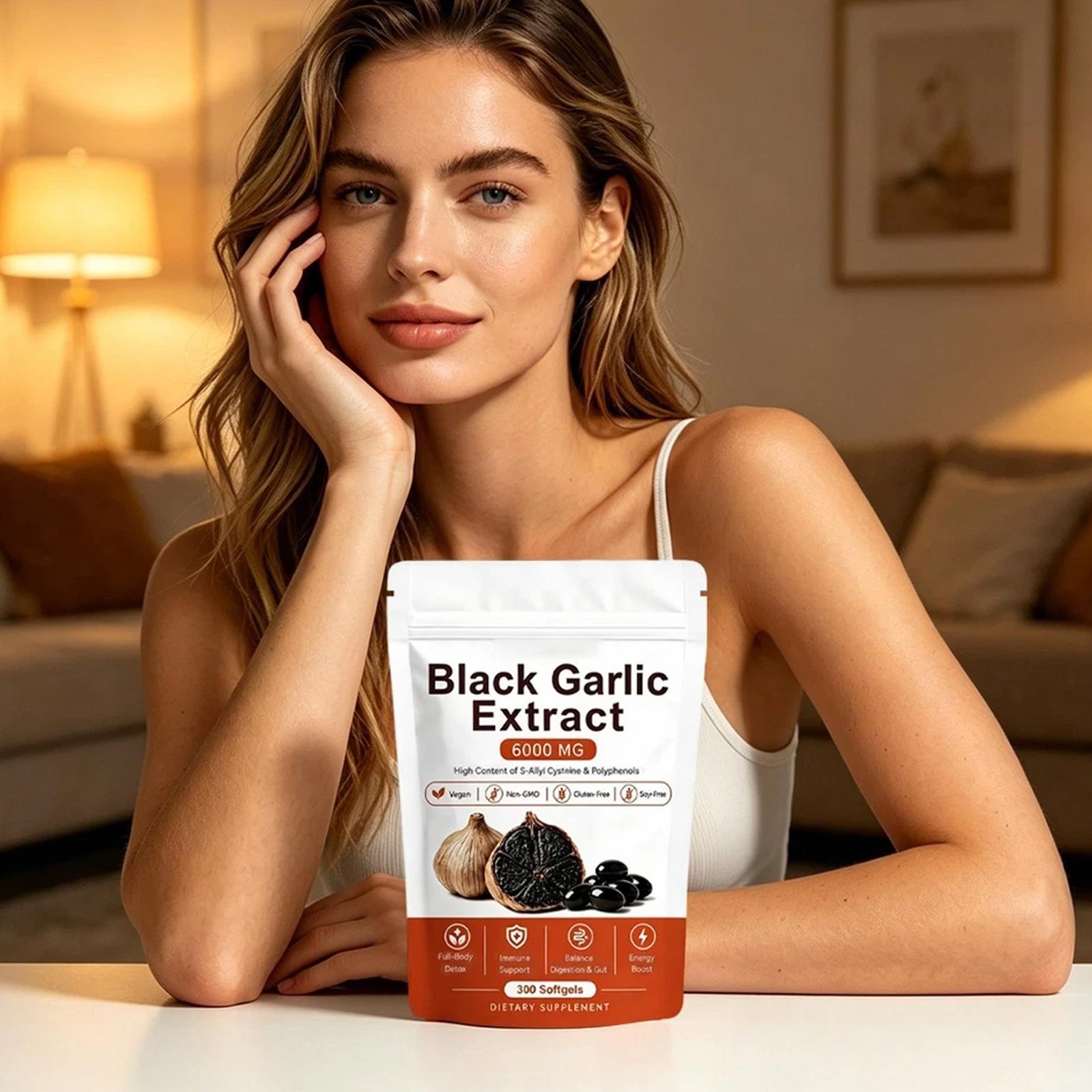 Black Garlic Extract Softgels 300ct, Odorless Vegan Non-GMO Supplement