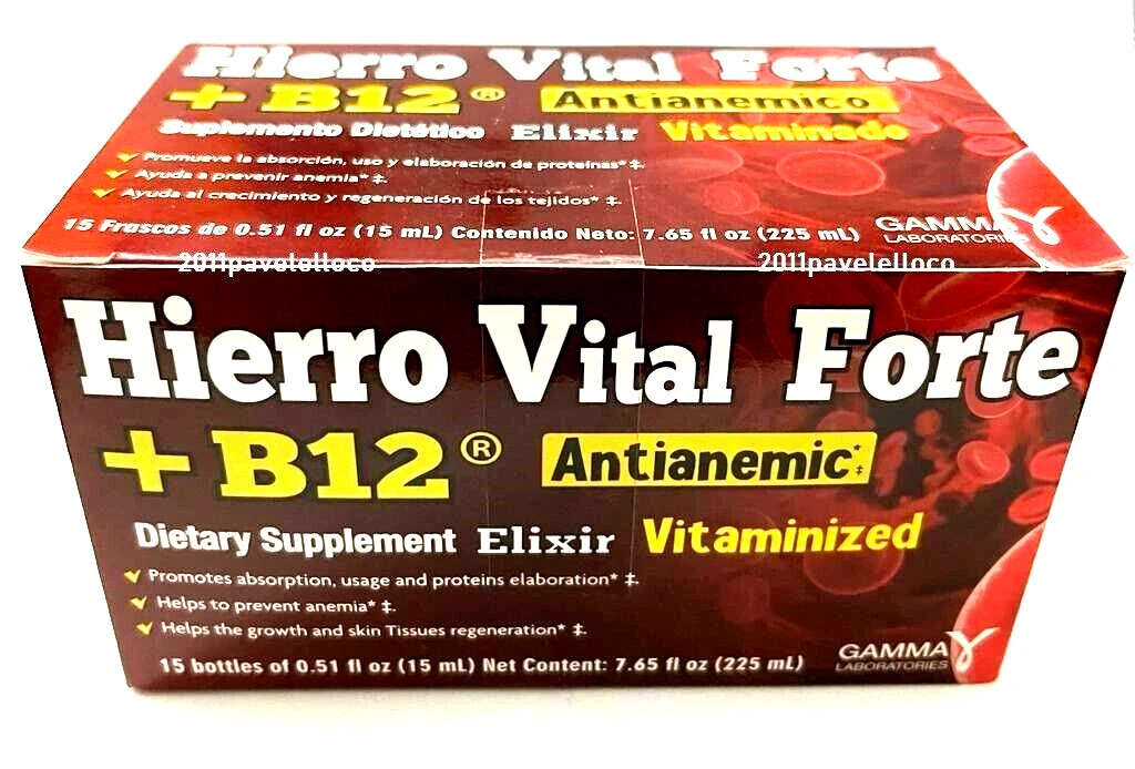HIERRO Vital Forte + B12 ANTIANEMIC Elixir 15 Bottles Drinkable Vitaminized