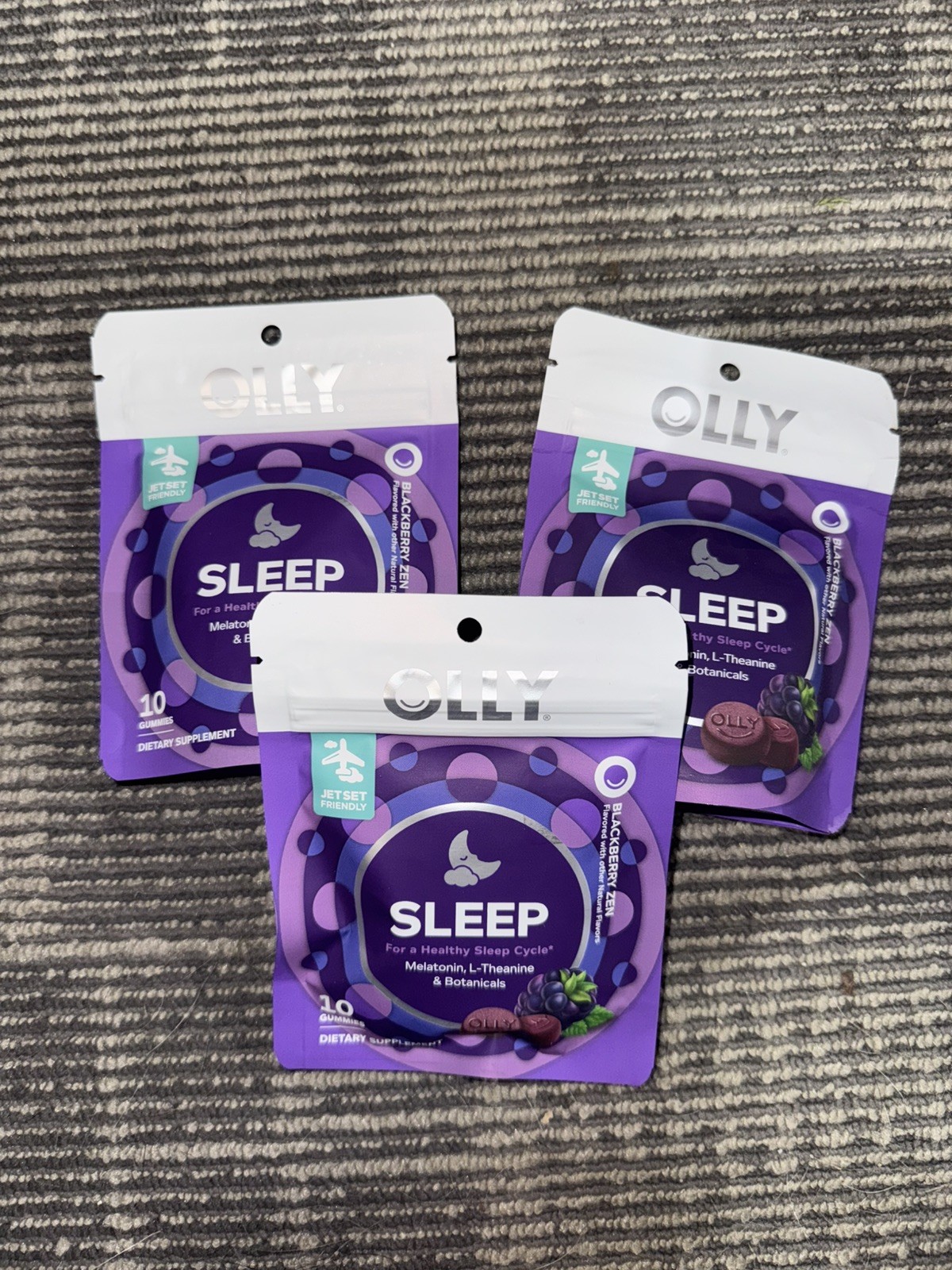 OLLY Blackberry Zen Sleep Gummies, 10 CT 3mg melatonin. SET OF 3, NEW