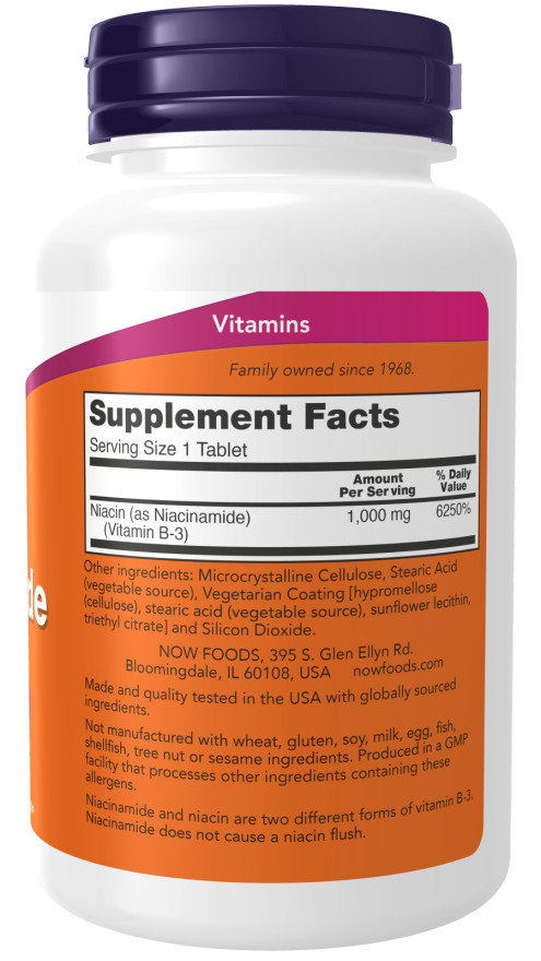 NOW Foods Niacinamide 1000mg 90 Tabs Vitamin B-3, No Flush 10/2025EXP
