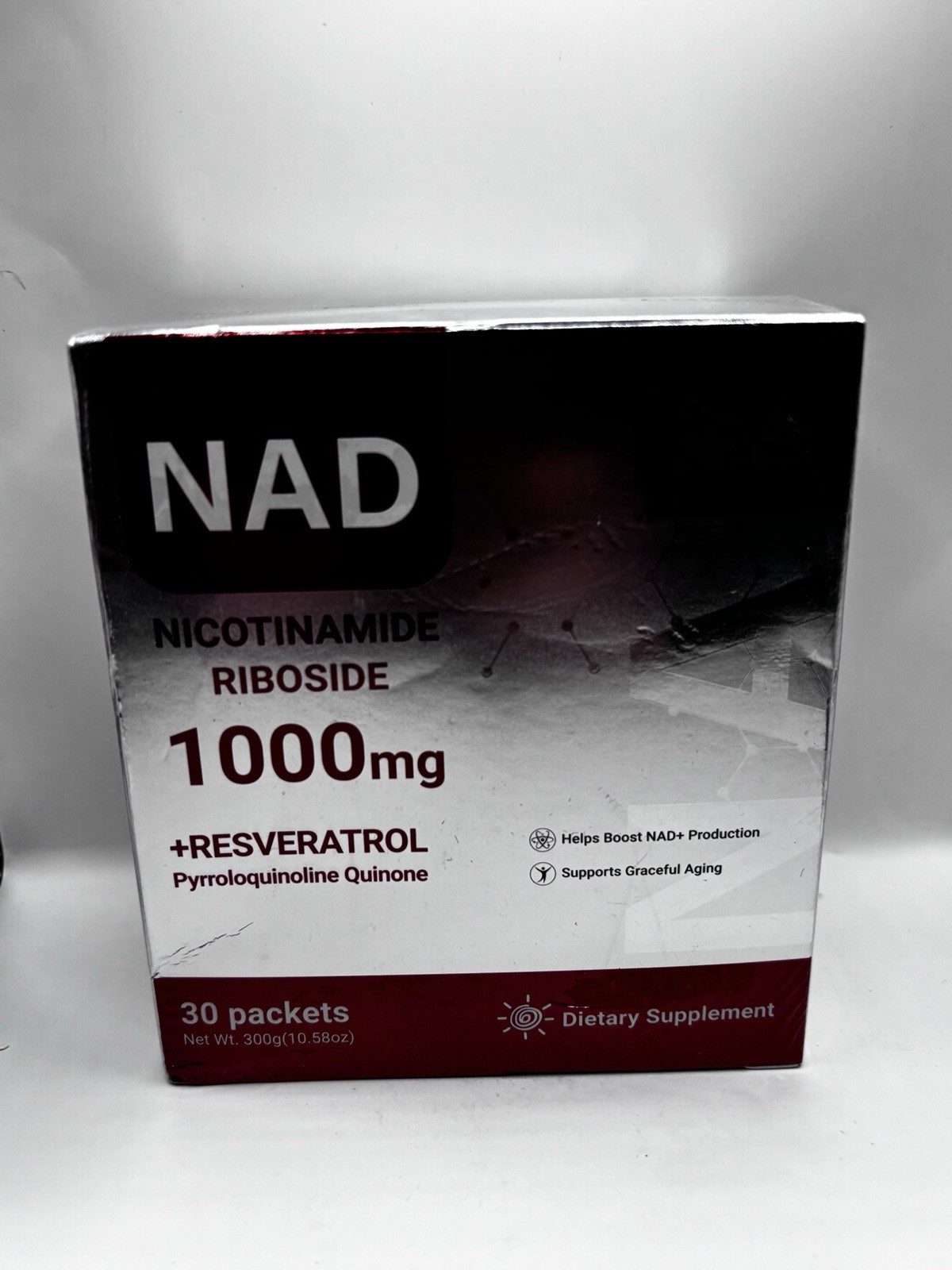 NAD+ Resveratrol CoQ10 D-Ribose PQQ 1000mg 30 packets 10.56 oz exp: 06/27