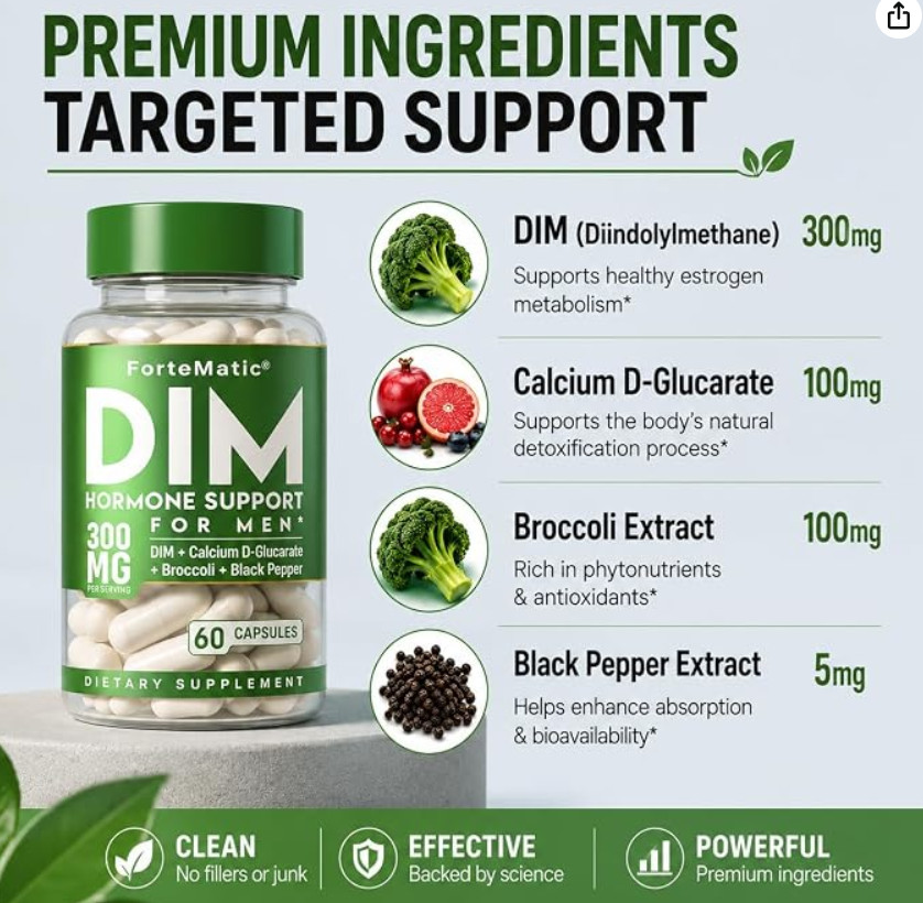 DIM 300mg Male Hormone Support Calcium D-Glucarate, Sulforaphane & Broccoli