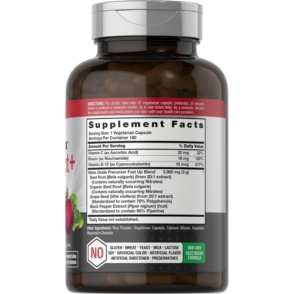 Horbäach Nitric Oxide Beet Root Capsules | 180 Count (Pack of 1)