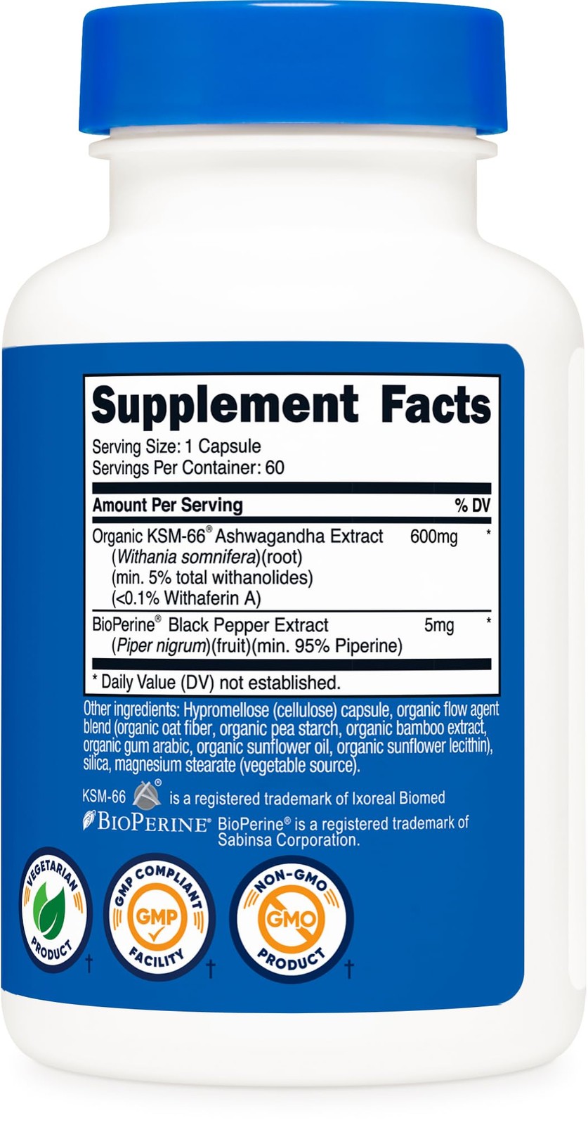 Nutricost KSM-66 Ashwagandha Root Extract (600mg) 60 60 Count (Pack of 1)