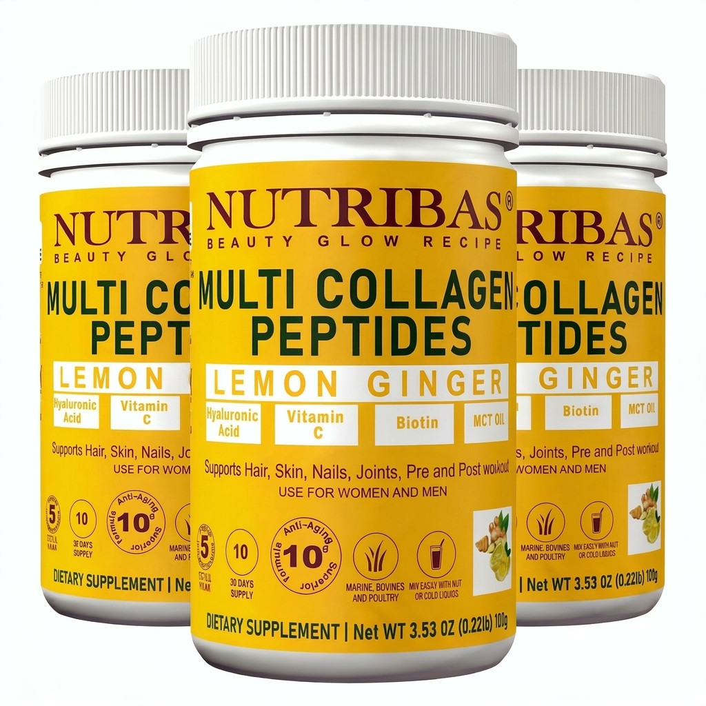 Nutribas® Multi Collagen Peptides Powder MCT, Biotin, Vitamin C, Lemon Ginger