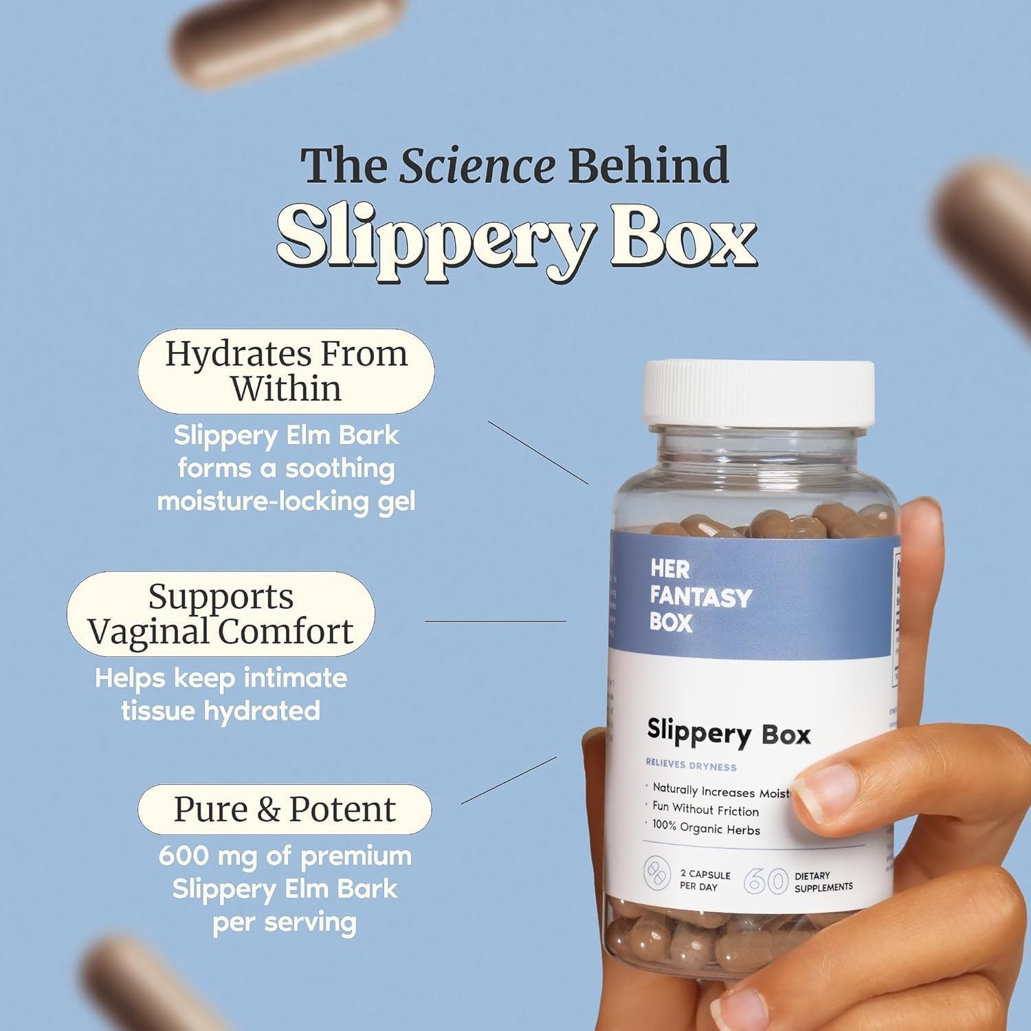 Her Fantasy Box|Slippery Box|Fast-Acting Slippery Elm Capsules 60 Vegan Capsules