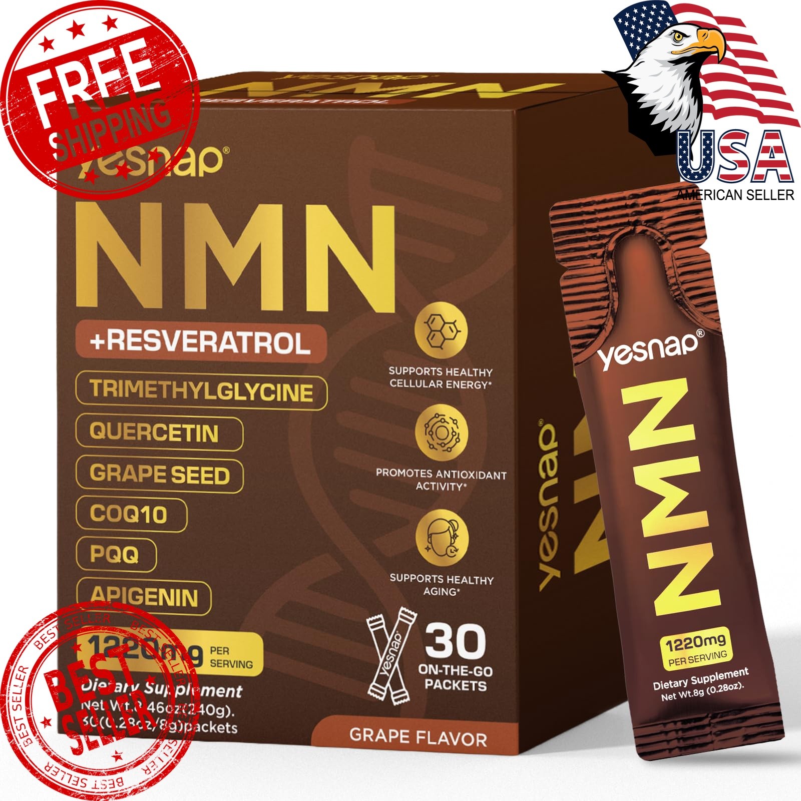 Yesnap NMN Liquid Supplement NAD+ 7-in-1 Support with Aging-Supportive Resver…