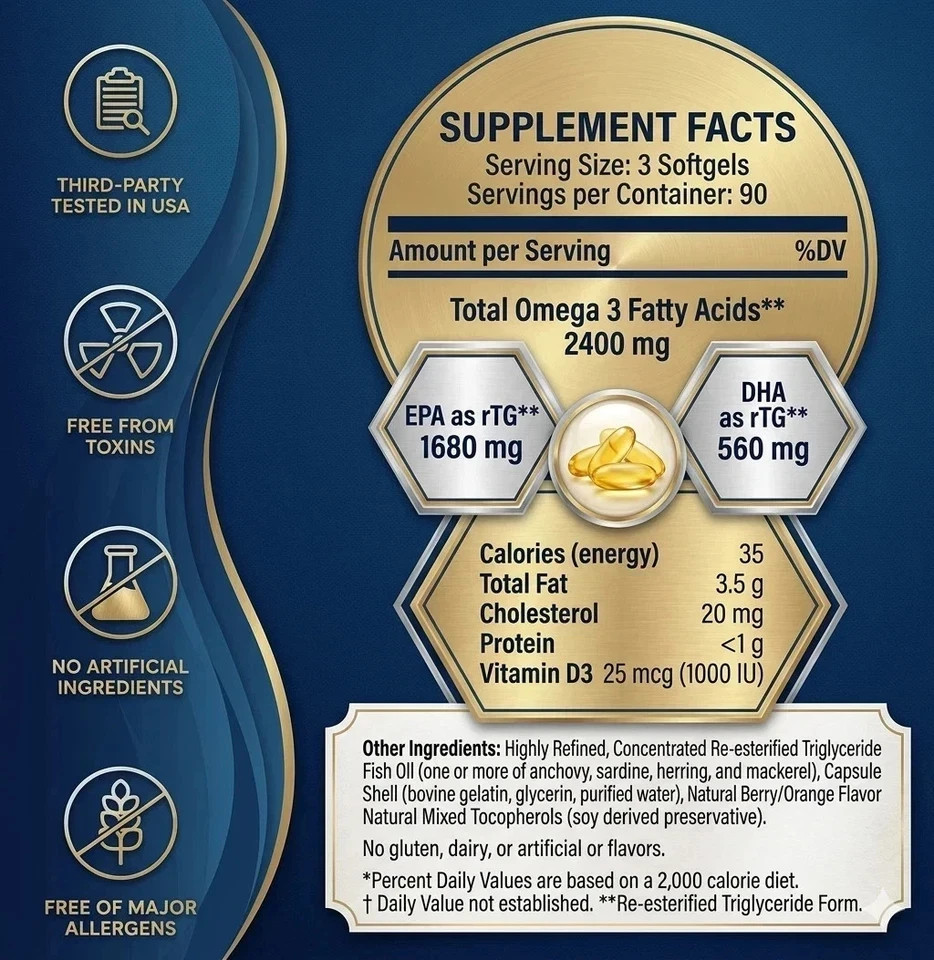 PRN De3 Omega 3 Supplement with Vitamin D3 – 270 Softgels Dry Eye Support