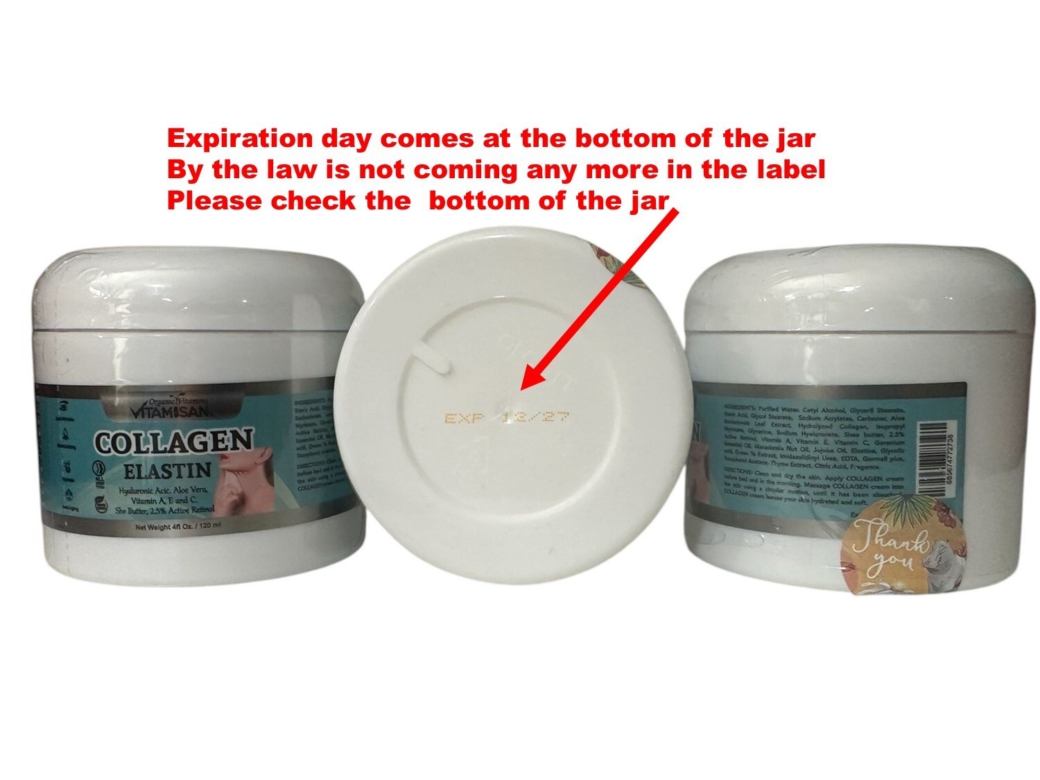 2 JAR 4=8 OZ COLLAGEN ELASTIN CREAM,no SNAIL GEL CREam 8 oz total