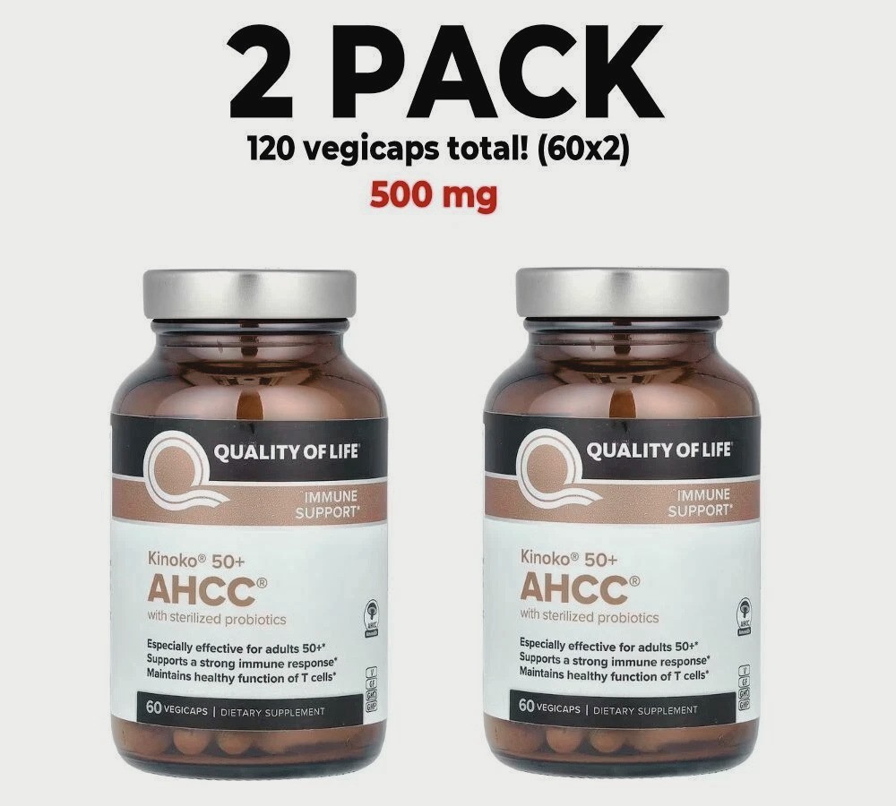 Quality of Life Kinoko 50+ AHCC with Sterilized Probiotics (2-Pack, 120 Vegicaps