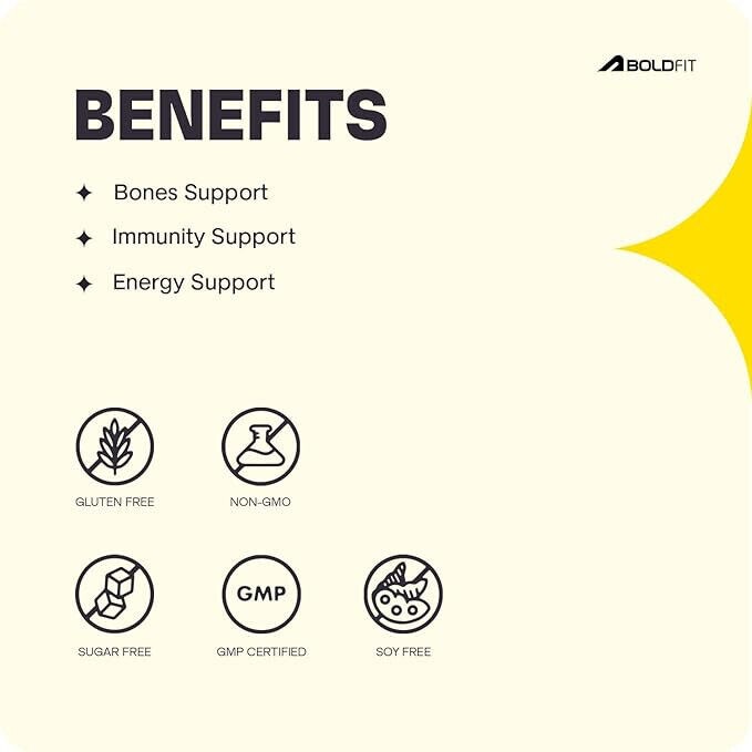 Boldfit Vitamin D Supplement Vitamin D3 K2 MK7 & Vitamin B12 120 Veg Tablet.