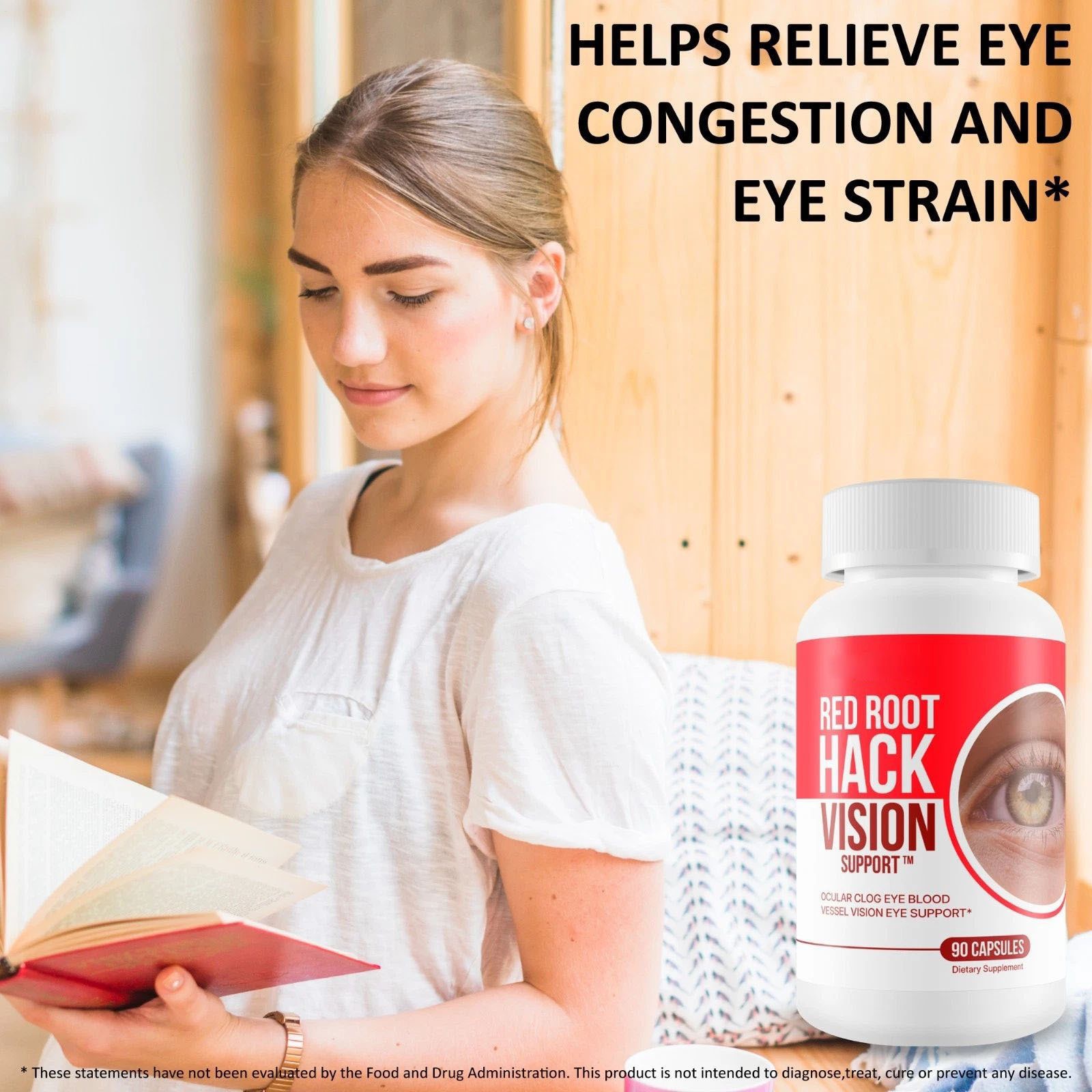 90 Count Portable Red Root Herbal Tablets for Daily Eye Antioxidant Wellness