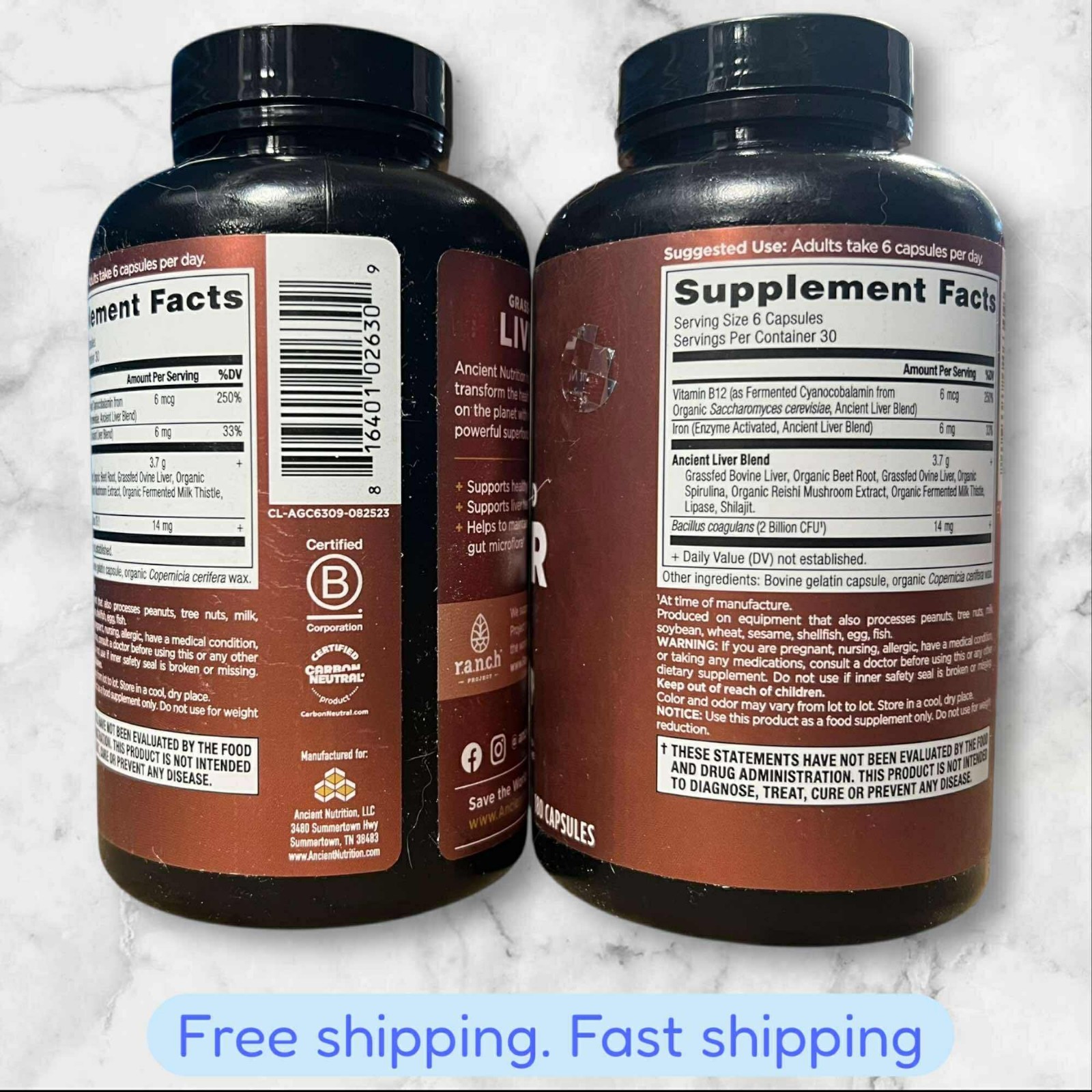 FOR 2 Ancient Nutrition Grass-Fed Liver 180 Caps EXP06/2026+ NEW SHIP