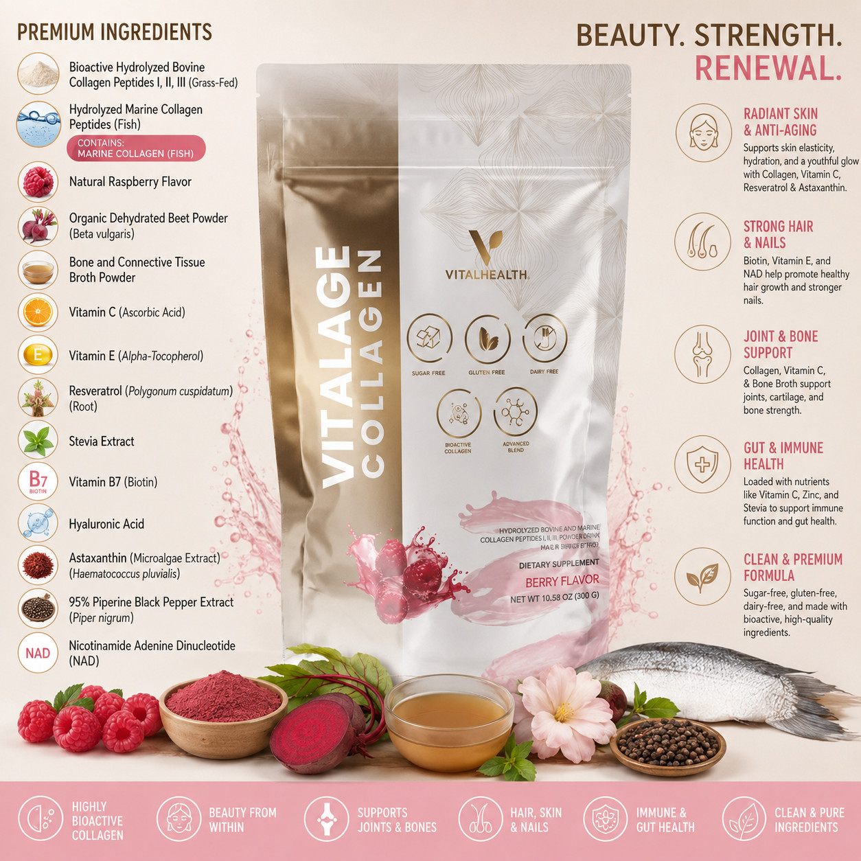 V-COLLAGEN by Vitalhealth – SKIN, JOINT, BONES & MICROBIOME +