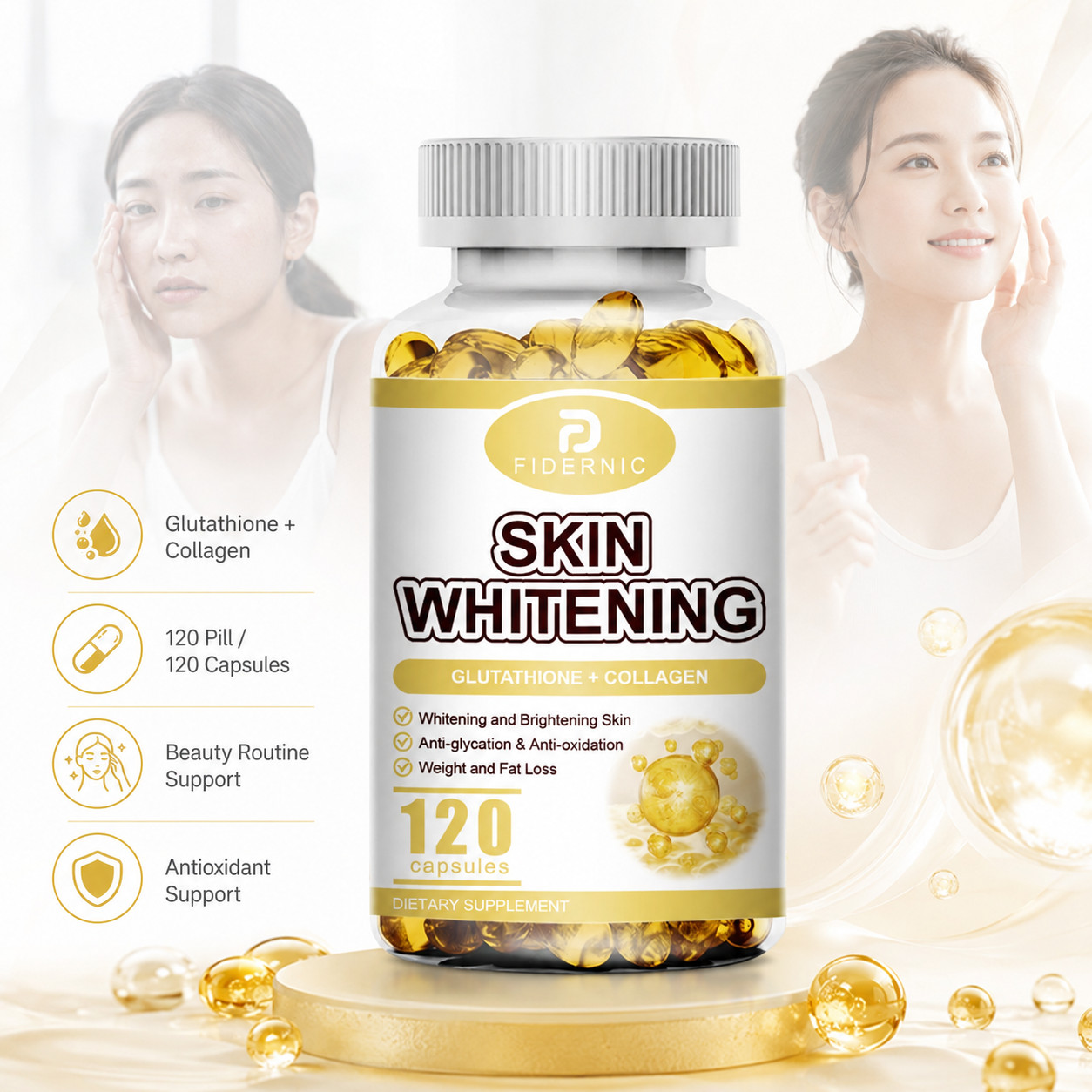 2 Bottles Glutathione Collagen Capsules 120 Count Skin Beauty Antioxidant Suppor