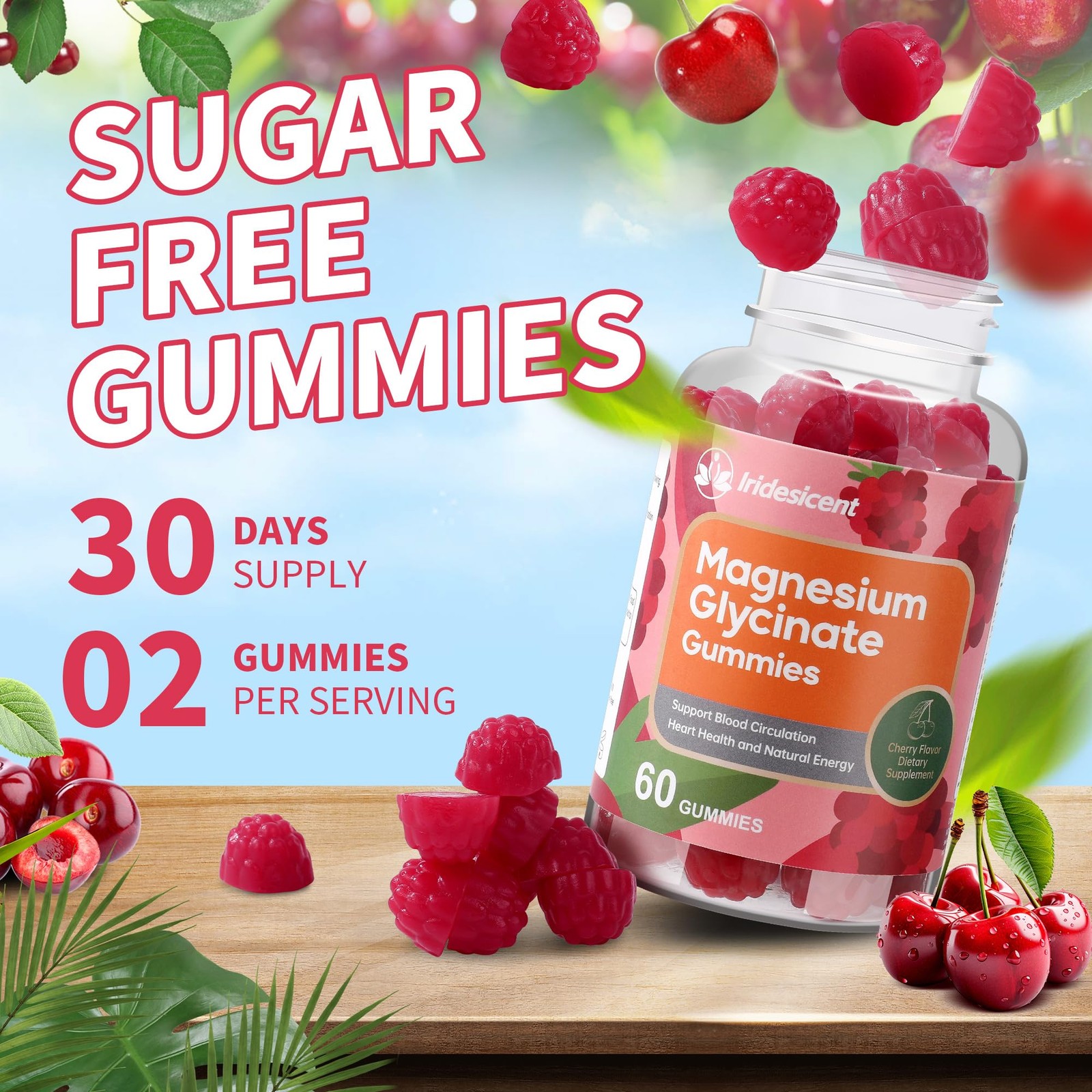 IRIDESICENT Magnesium Glycinate Gummies, Sugar Free 60 Count (Pack of 2)
