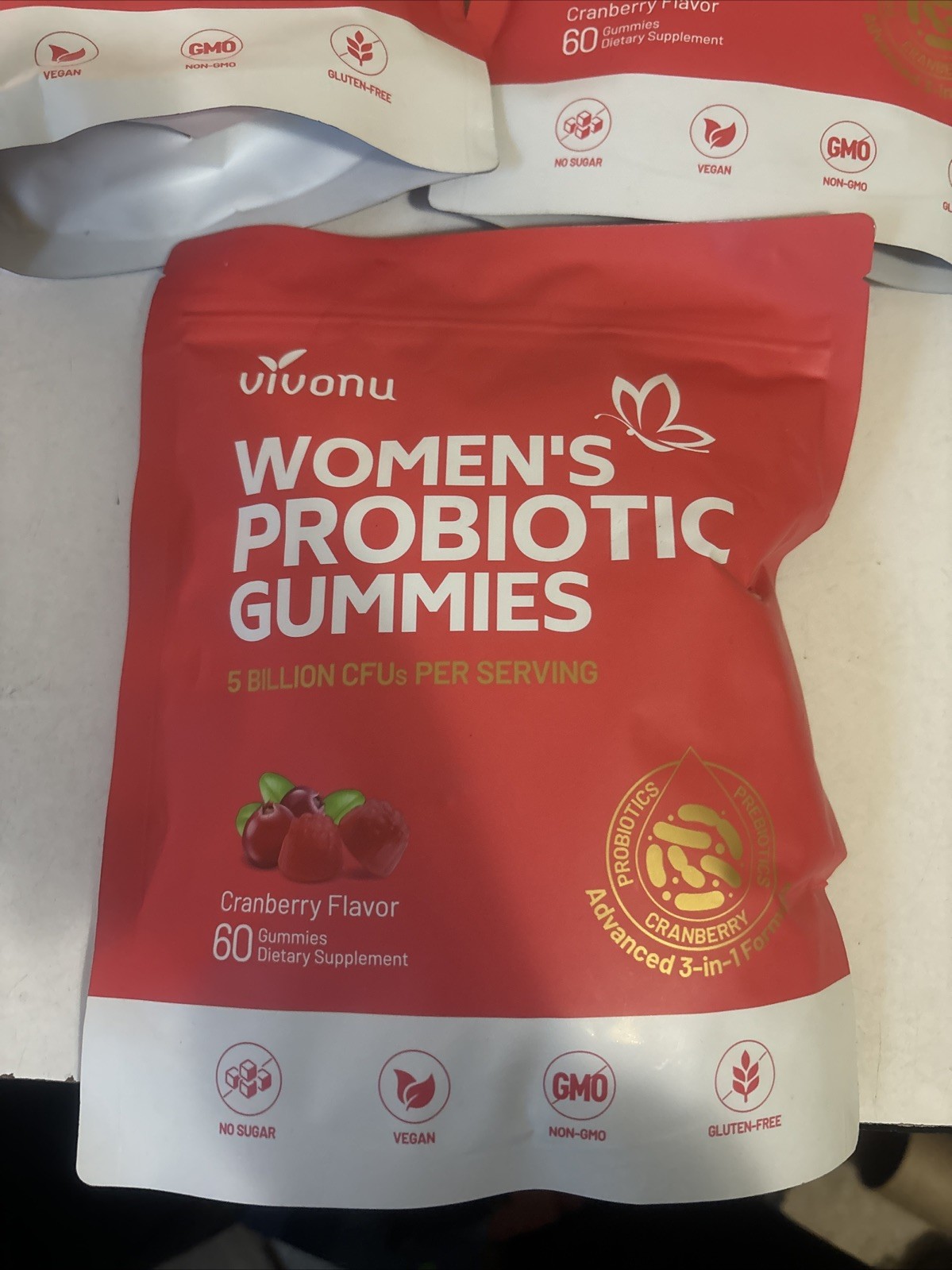 Vivonu Womens Probiotic Gummies Cranberry Flavor 60 per Pack Bundle of 3!