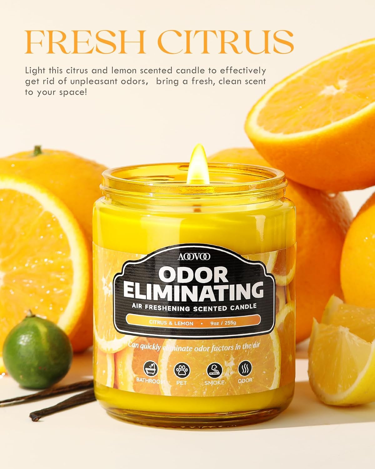 Citrus & Lemon 2 Pack Odor Eliminating Highly Fragranced Candle – Eliminates 95%