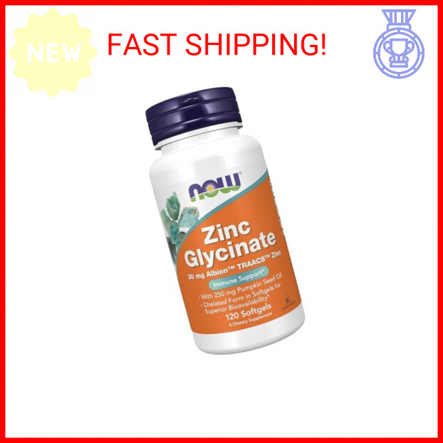 NOW Foods Supplements, Zinc Glycinate with 250 mg Pumpkin Seed Oil, Supports Pro