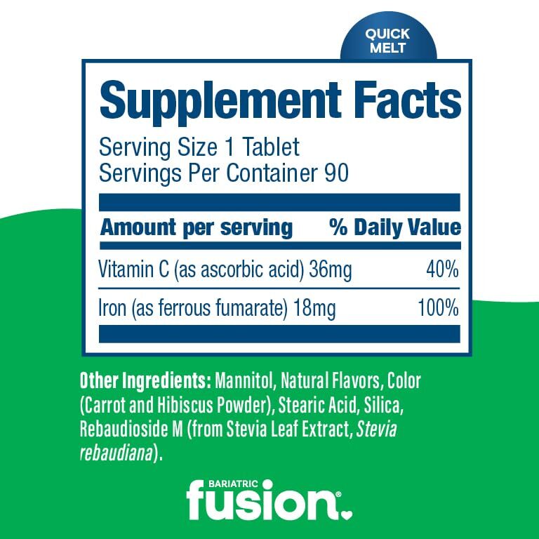 Bariatric Fusion Iron Supplement for Women Quick Melt | Sugar Free Dissolvabl…