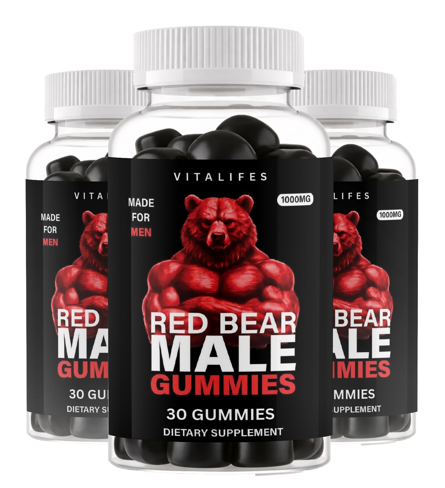 (3 Pack) RED BEAR Male Stamina Gummies for Advanced Blood Flow Support 30 Gummy