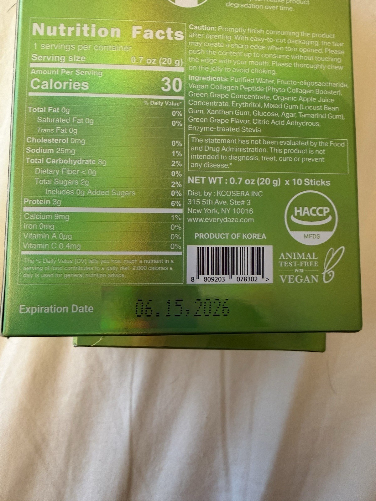 2 Pack Essential Collagen Solution Jelly Stick, Green Grape, 10 Sticks, 0.7 oz