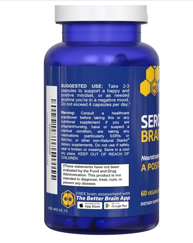 Natural Stacks Serotonin Brain Food Mood Support (2 Bottles) 60 Capsules ea