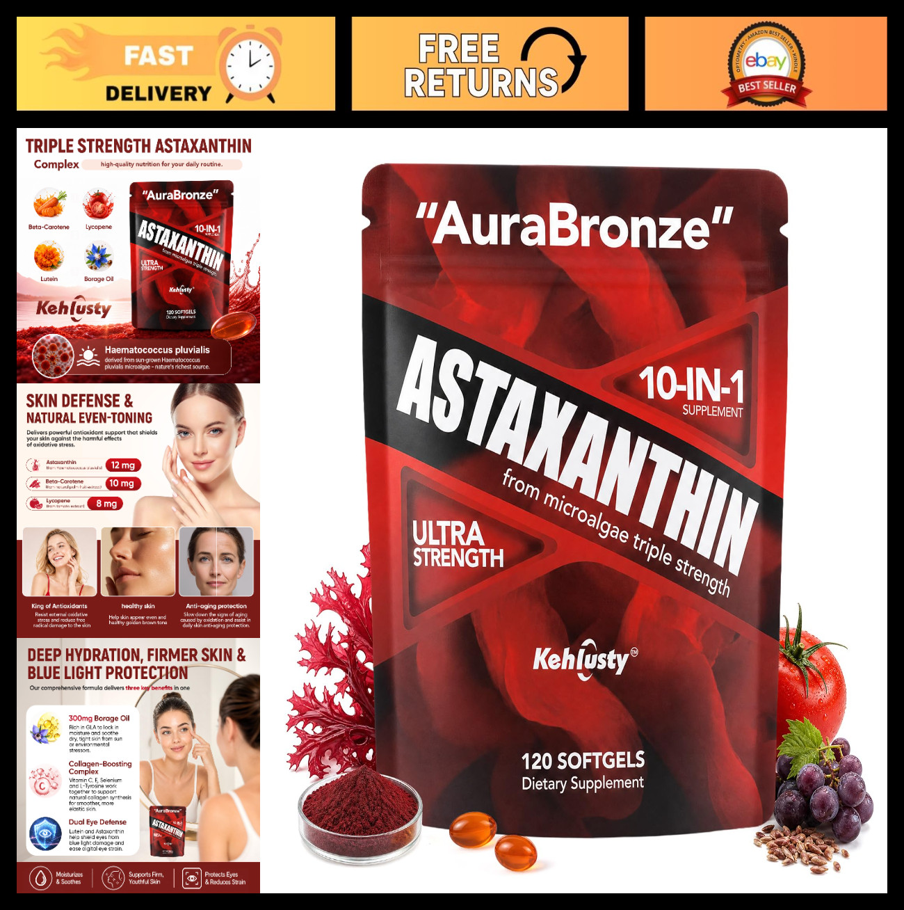 Astaxanthin 12mg Softgels – 10-in-1 Antioxidant Complex for Skin Glow, Eye Healt