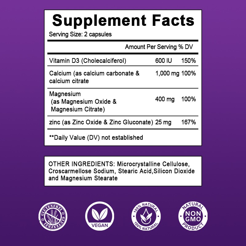 1-4 Bottles Zinc Calcium Magnesium & Vitamin D Complex Muscle Immune Support US