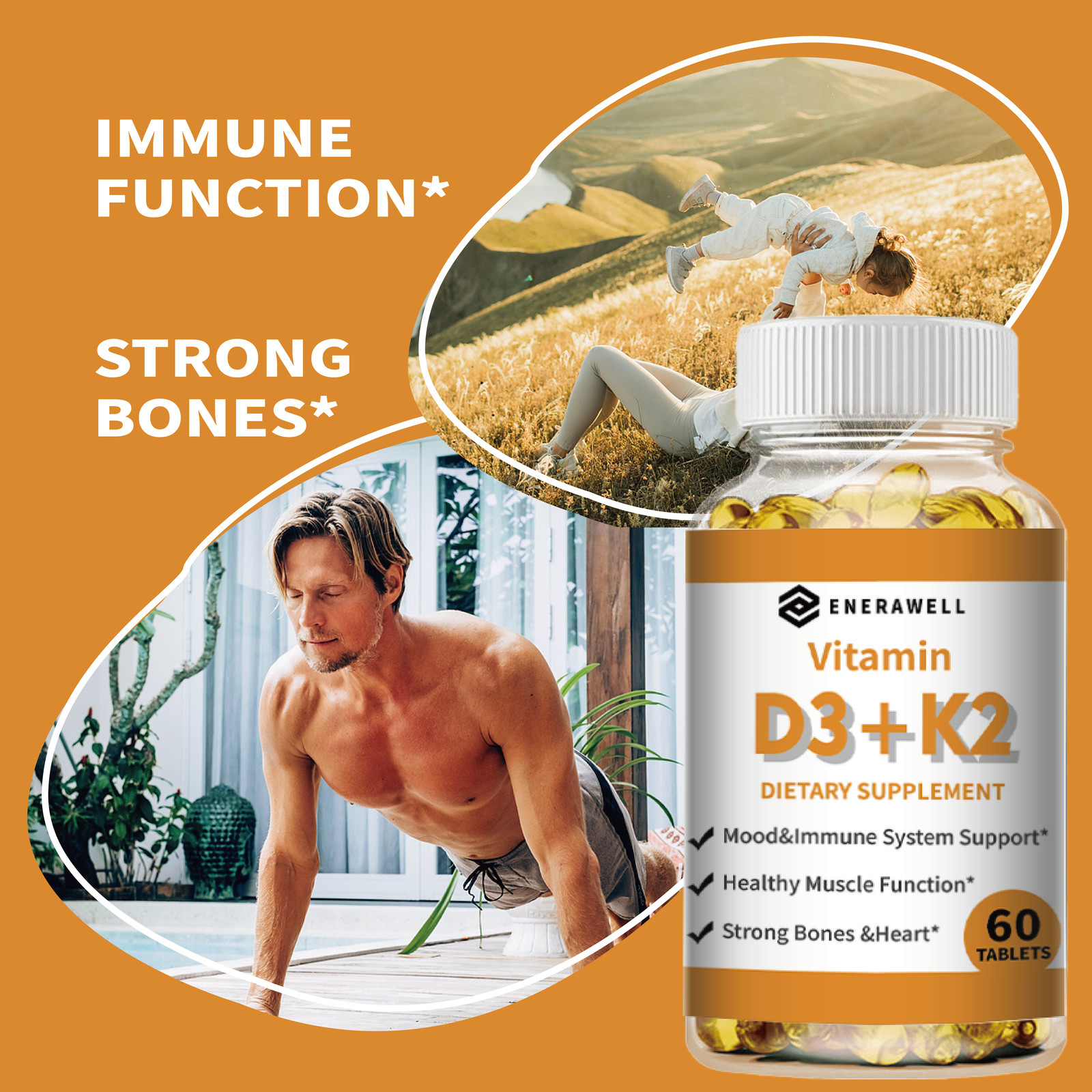 Vitamin K2 D3 Vitamin Supplement with BioPerine, Boost Immunity & Heart Health