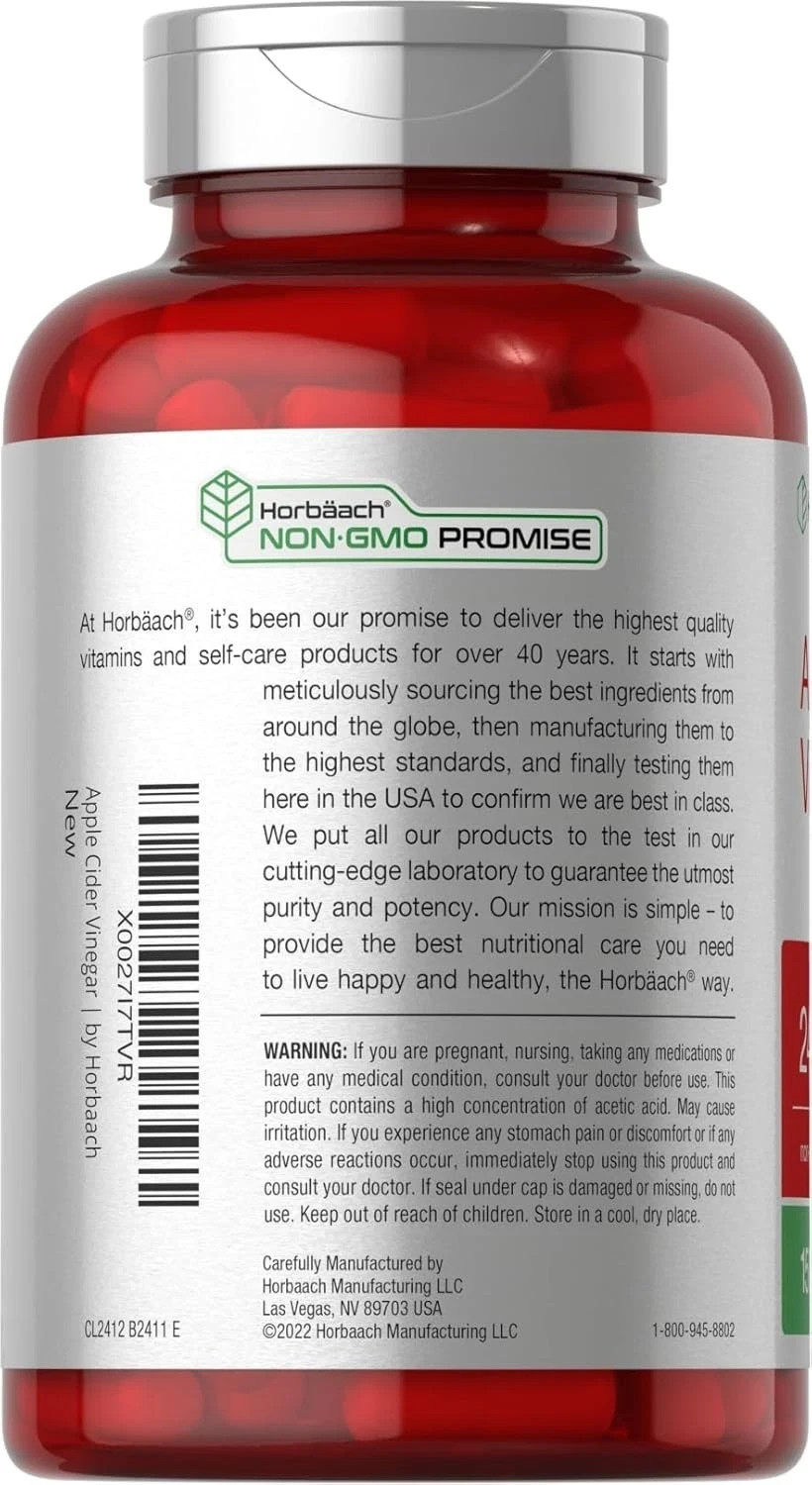 Apple Cider Vinegar Capsules | 2400mg | 150 Count | Non-GMO | by Horbaach