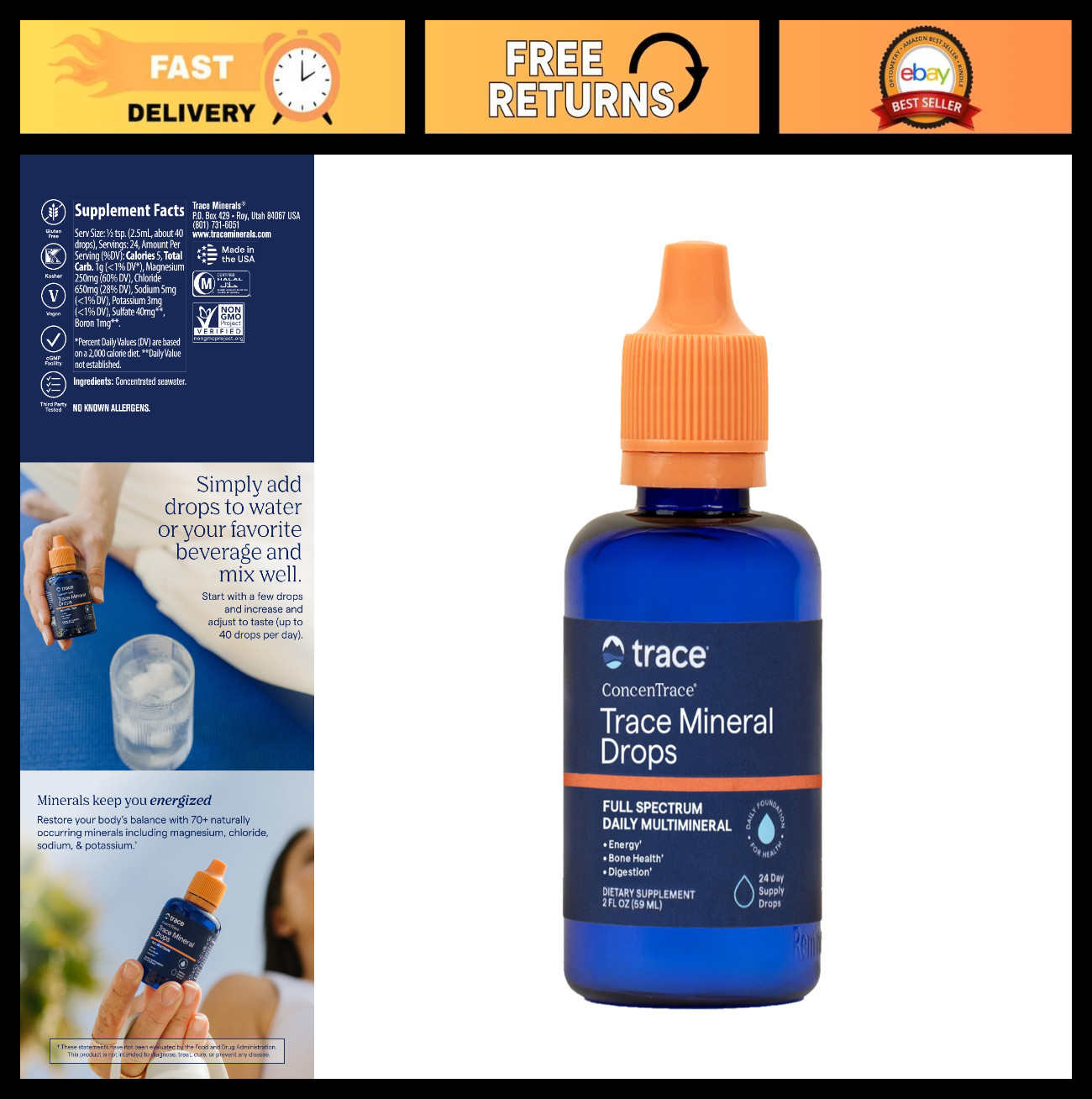 Ionic Mineral Drops – 70+ Trace Minerals, Liquid Electrolyte Concentrate, 2 fl o