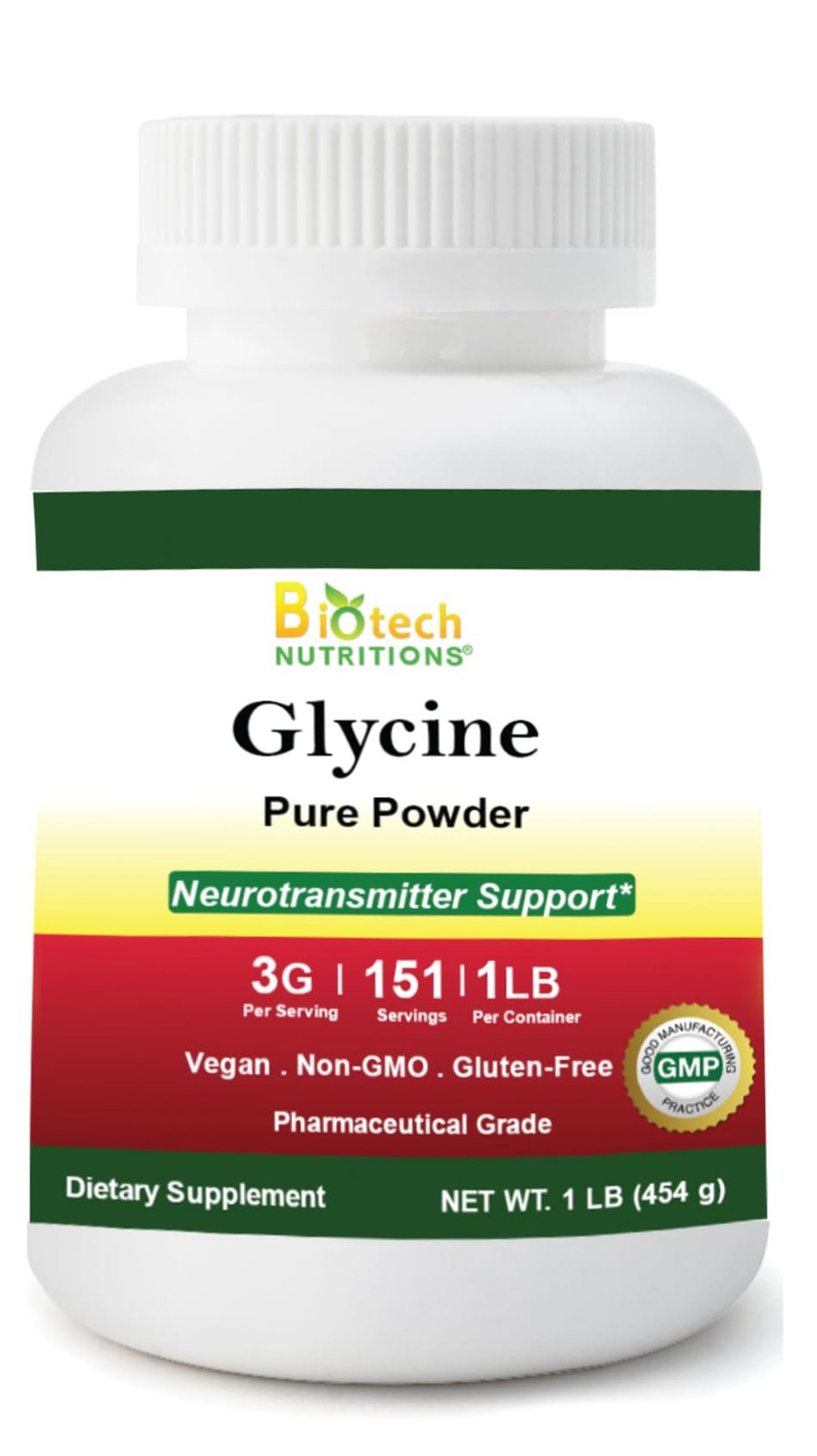 Biotech Nutritions Pure Glycine Powder 16 oz Gluten Free 1 Pound (Pack of 1)
