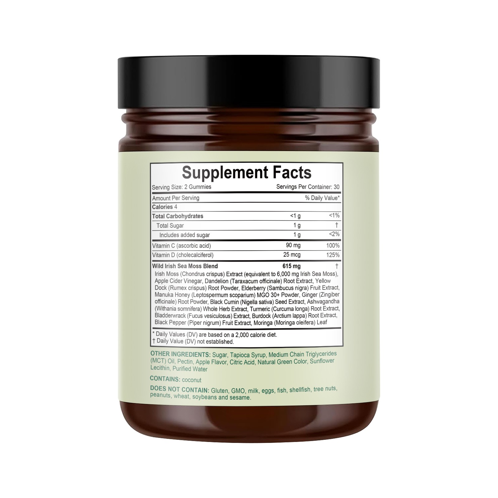 16-in-1 Irish Sea Moss Gummies 60ct 6000mg Green Apple Vitamin D C Ashwagandha