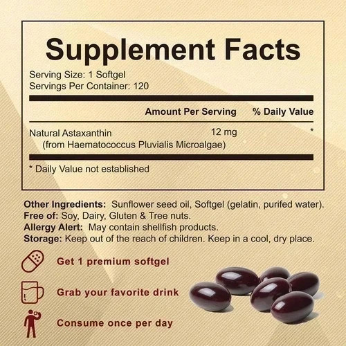 1 Pack Astaxanthin 12mg, 120 Softgels, 4 Month Supply NEW