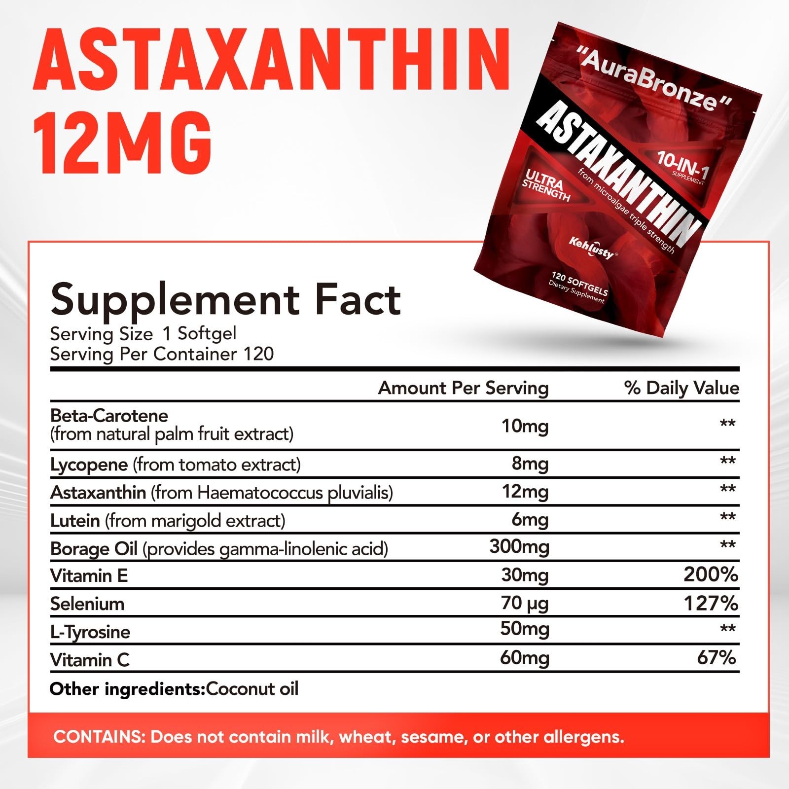 Astaxanthin 12mg Softgels – 10-in-1 Antioxidant Complex for Skin Glow, Eye Healt