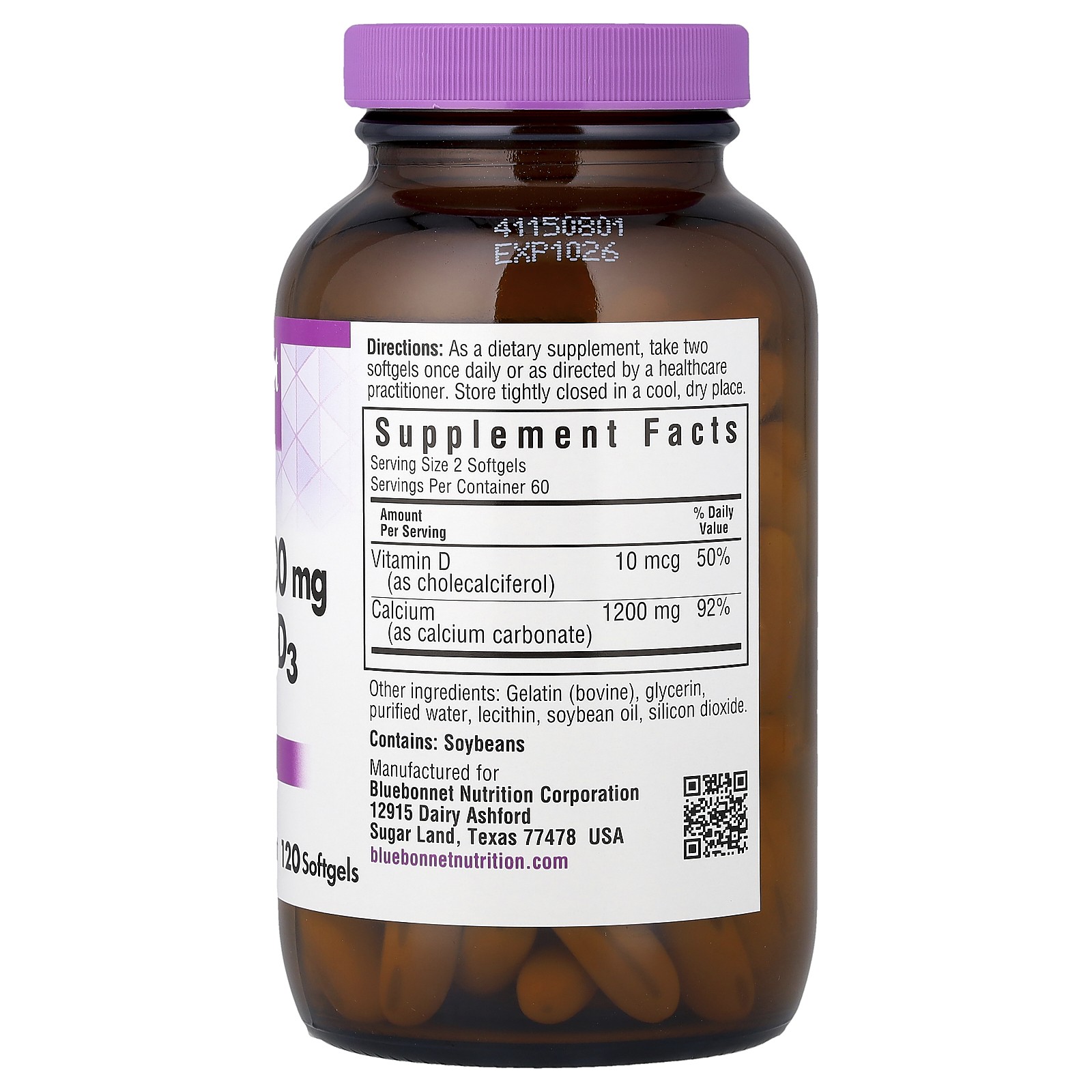 Bluebonnet Nutrition Milk-Free Calcium 1200 mg 120 Softgels Egg-Free, Fish Free,