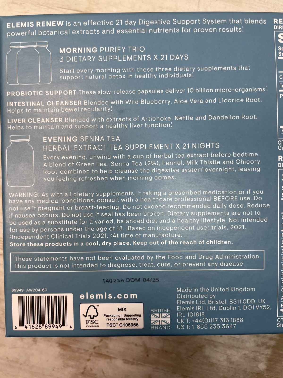 NEW/SEALED: Ellemis Renew/ 21 Day Digestion support System, DOM 4/2025
